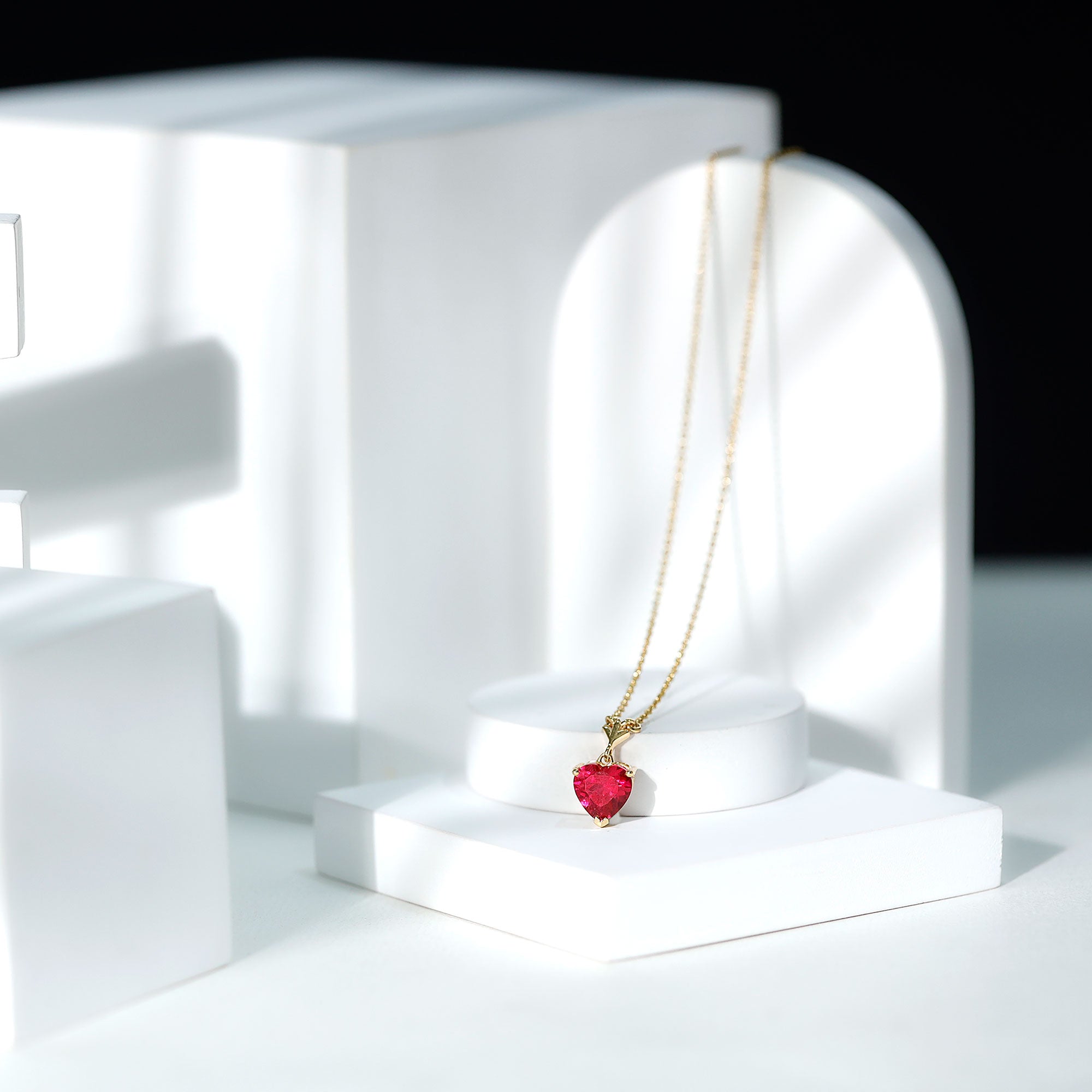 2 CT Heart Shape Lab Created Ruby Solitaire Necklace AAAA - Rosec Jewels