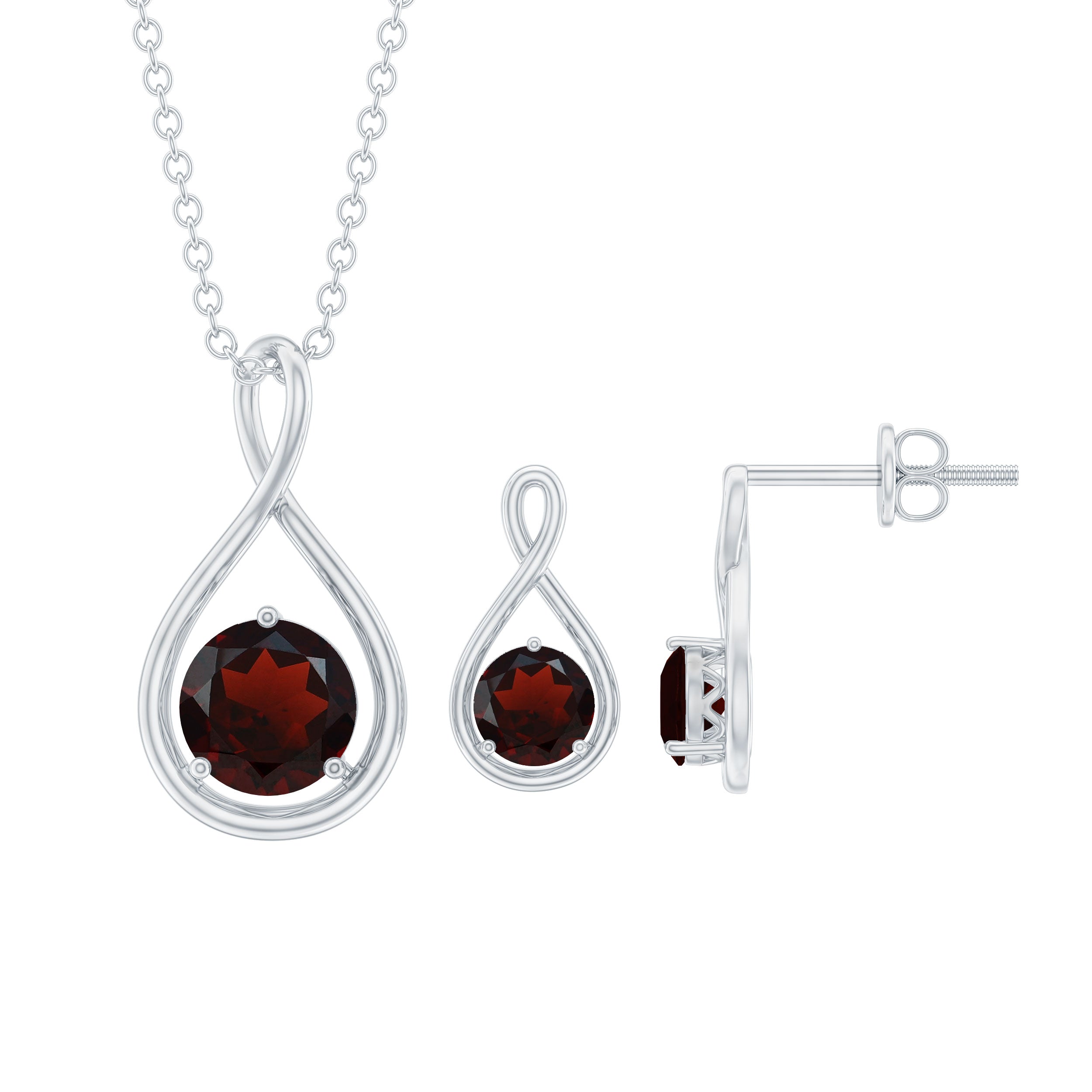 3 Prong Set Garnet Solitaire and Gold Infinity Jewelry Set
