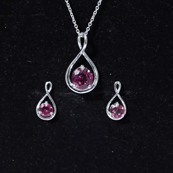 Genuine 2 Carat Pink Tourmaline Infinity Necklace and Earrings Set AAA - Rosec Jewels