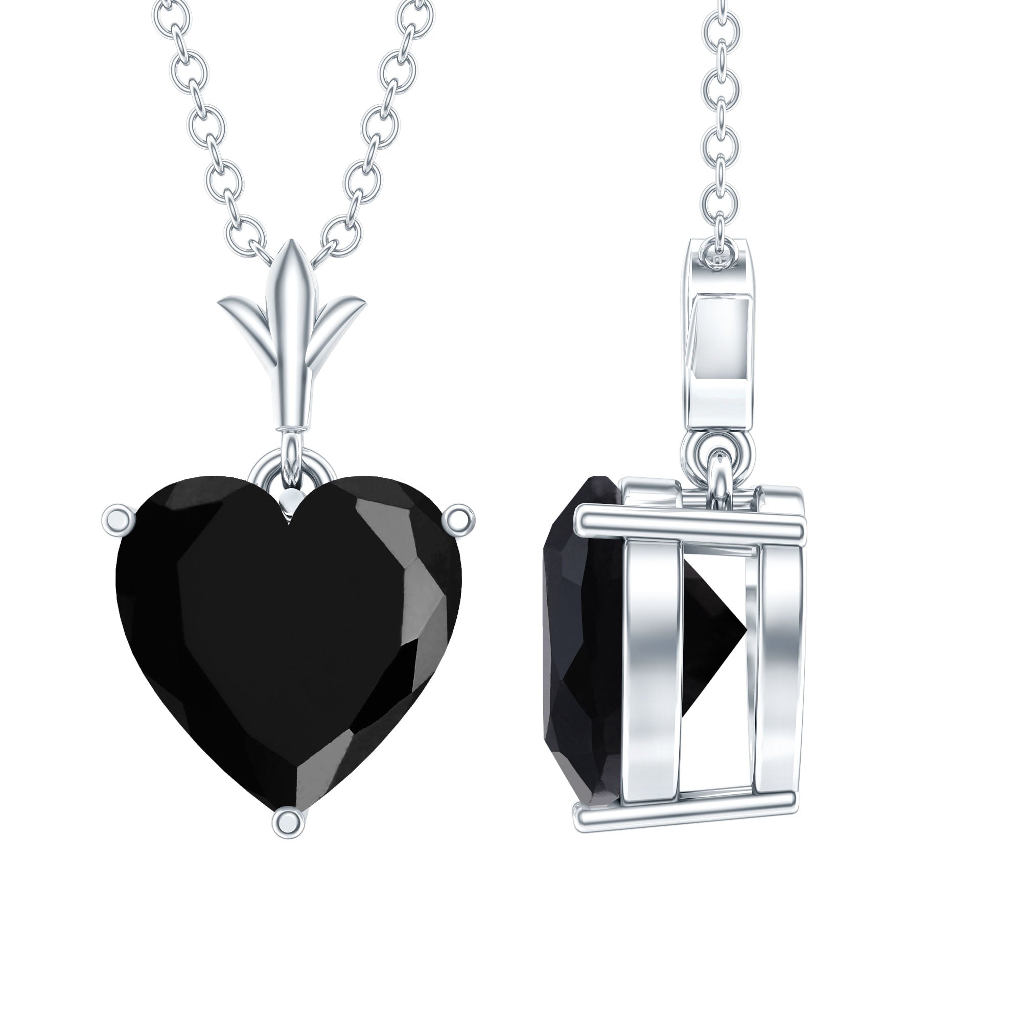 Lab Created Black Diamond Heart Shape Necklace With Chain AAAA ( Synthetic ) - Rosec Jewels