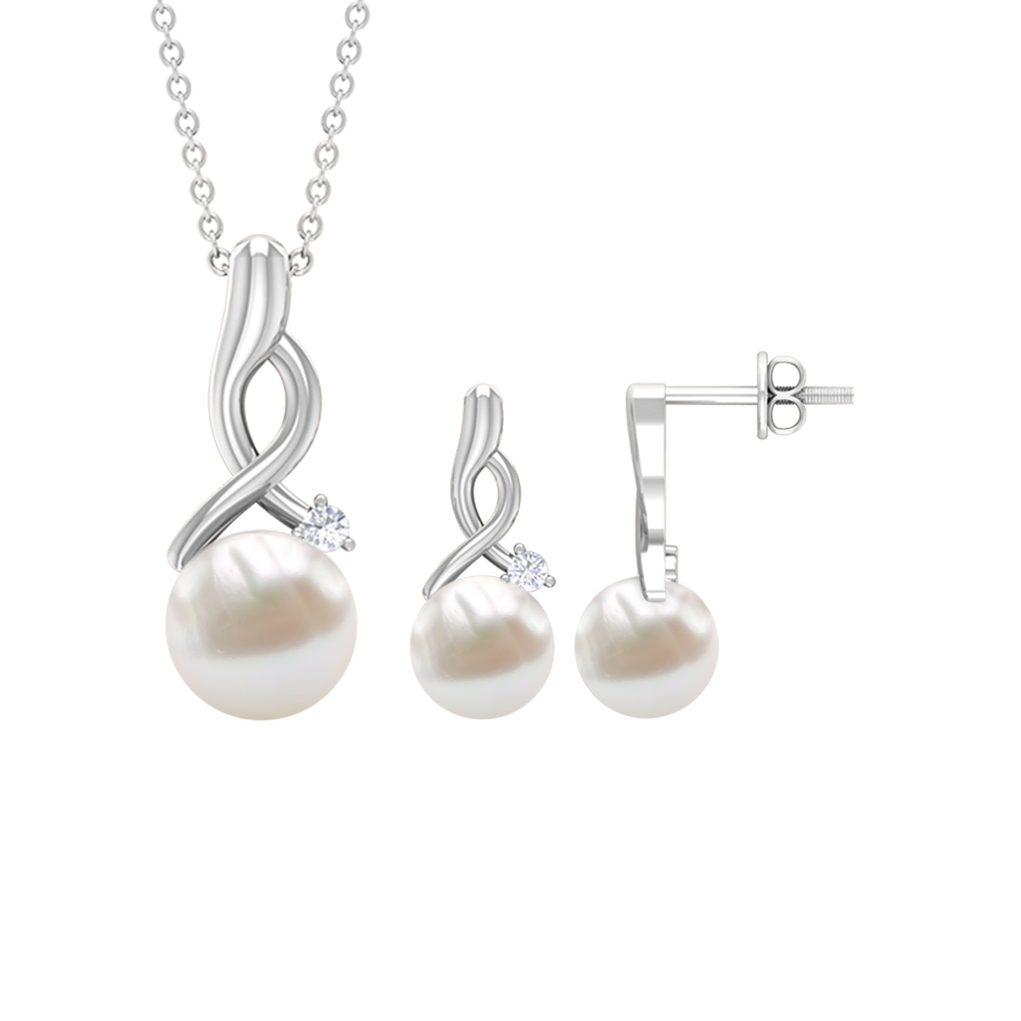 13.75 CT Freshwater Pearl and Diamond Simple Drop jewelry Set