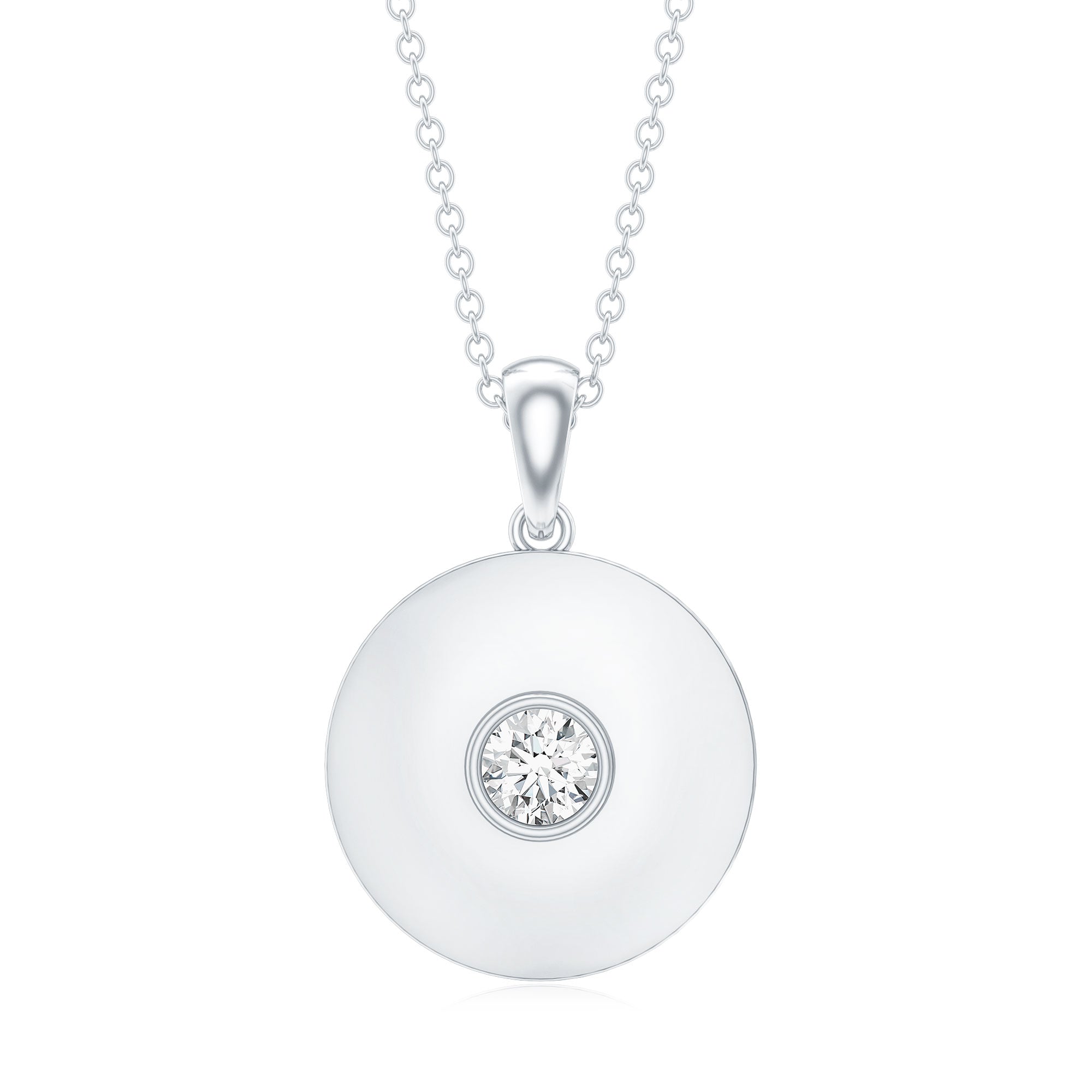 Certified Round Moissanite Disc Necklace in Bezel Setting D-VS1 - Rosec Jewels