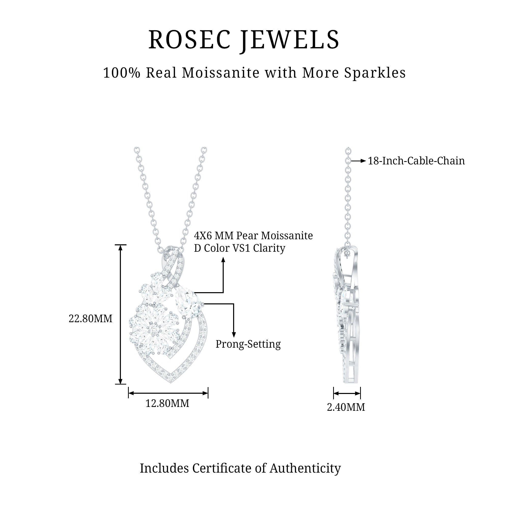 Certified Moissanite Designer Infinity Necklace With Chain D-VS1 - Rosec Jewels