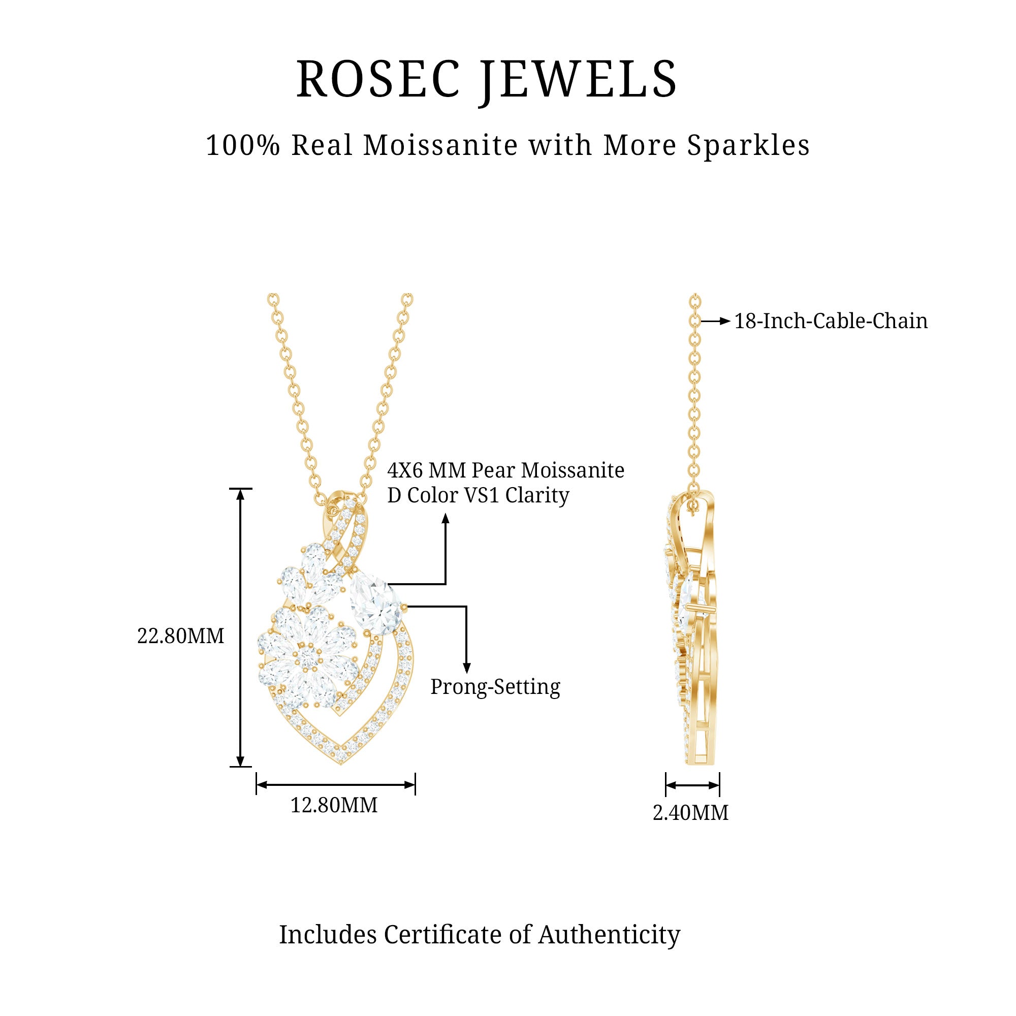 Certified Moissanite Designer Infinity Necklace With Chain D-VS1 - Rosec Jewels