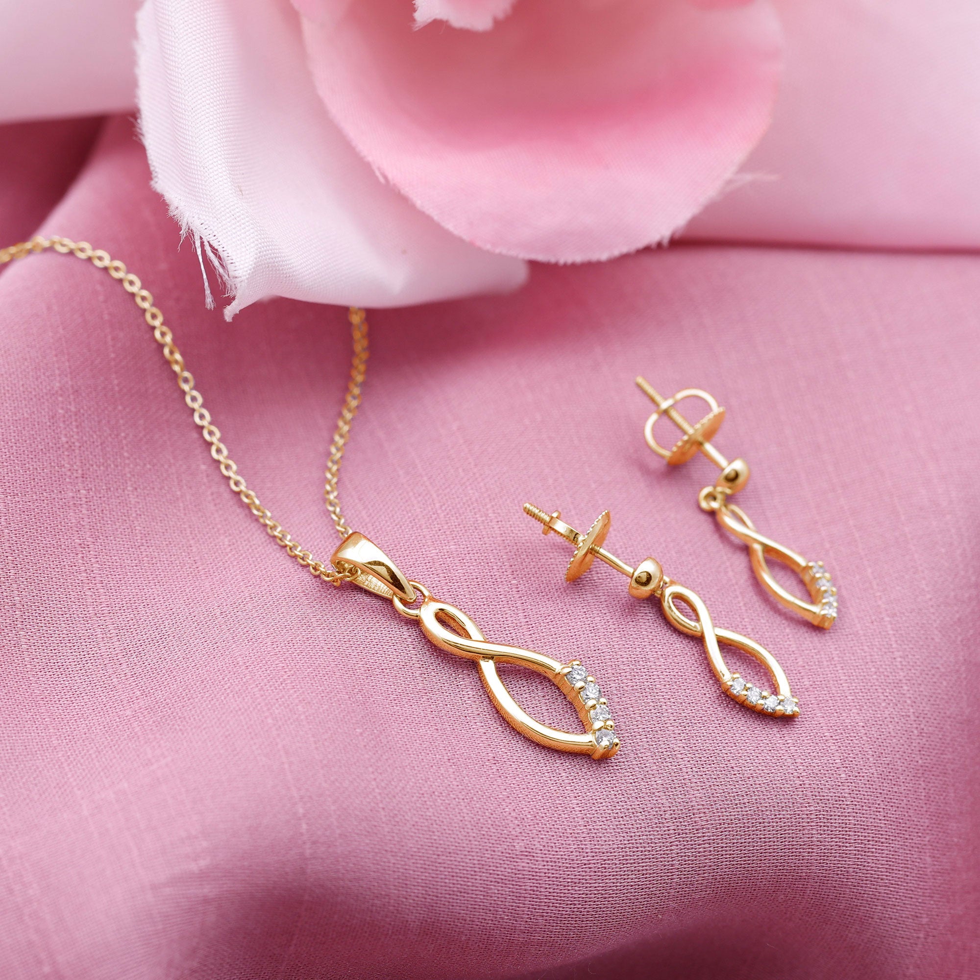 Rosec Jewels-Infinity Diamond Gold Jewelry Set for Ladies