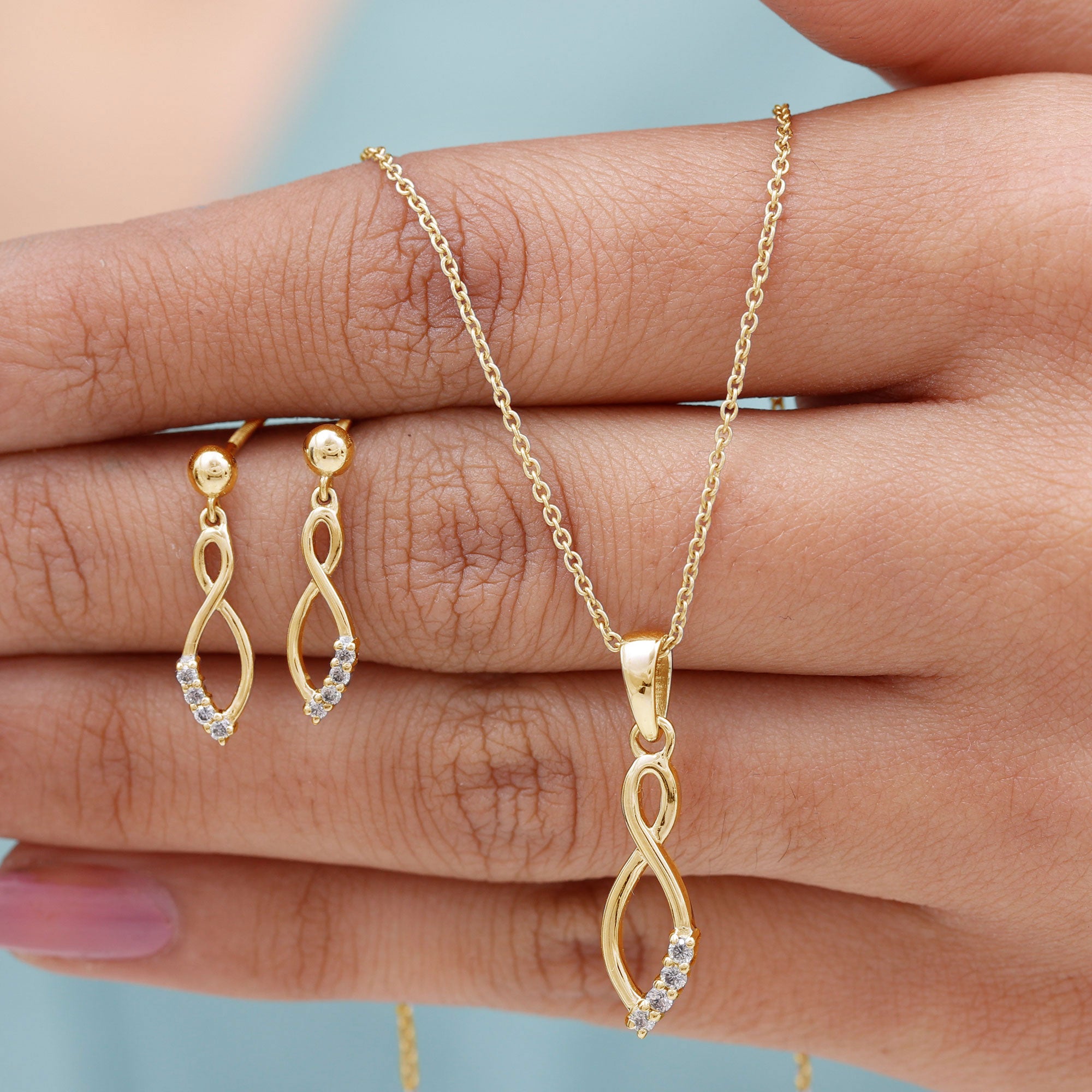 Rosec Jewels-Infinity Diamond Gold Jewelry Set for Ladies