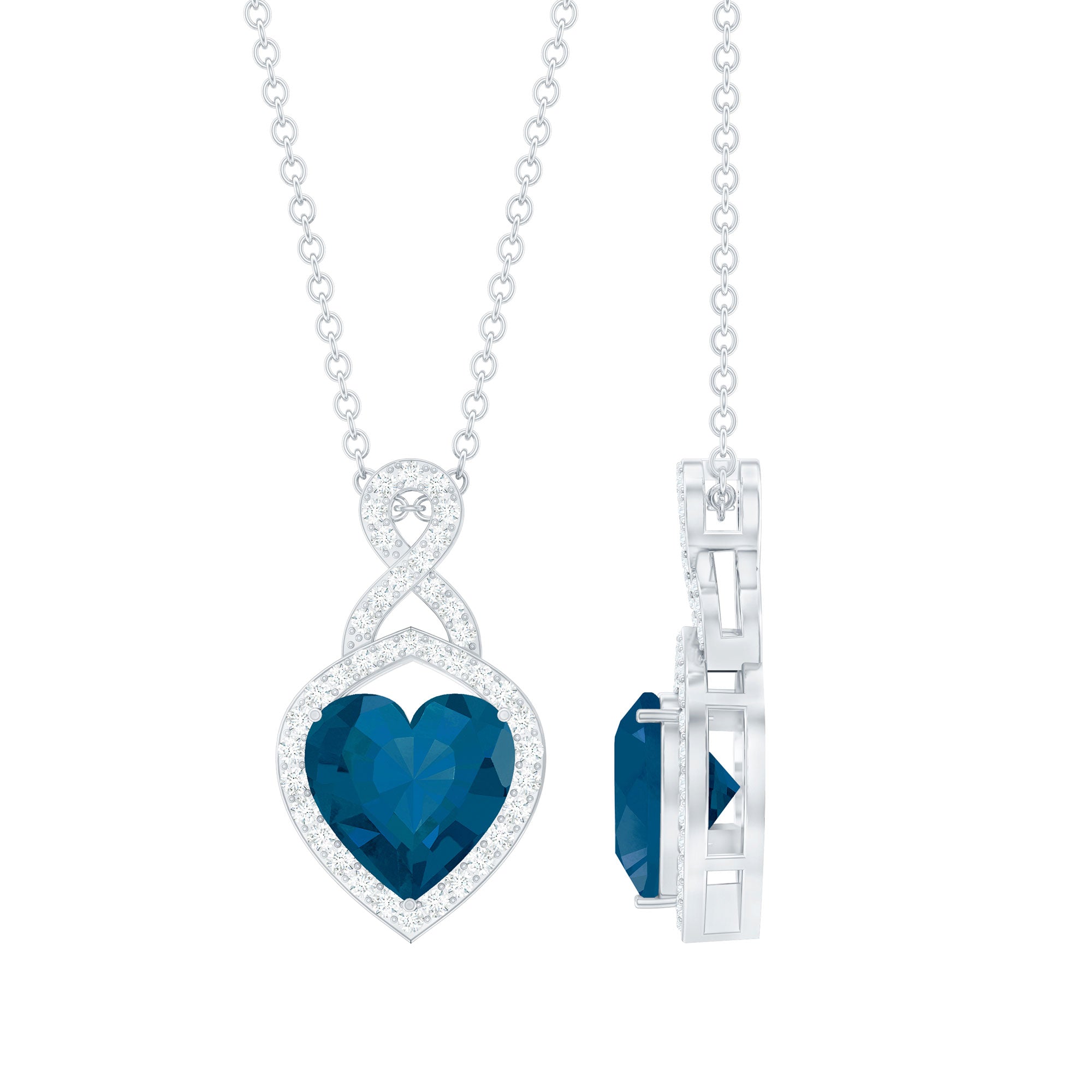 2 Carat Heart Shape London Blue Topaz Infinity Necklace with Diamond AAA - Rosec Jewels