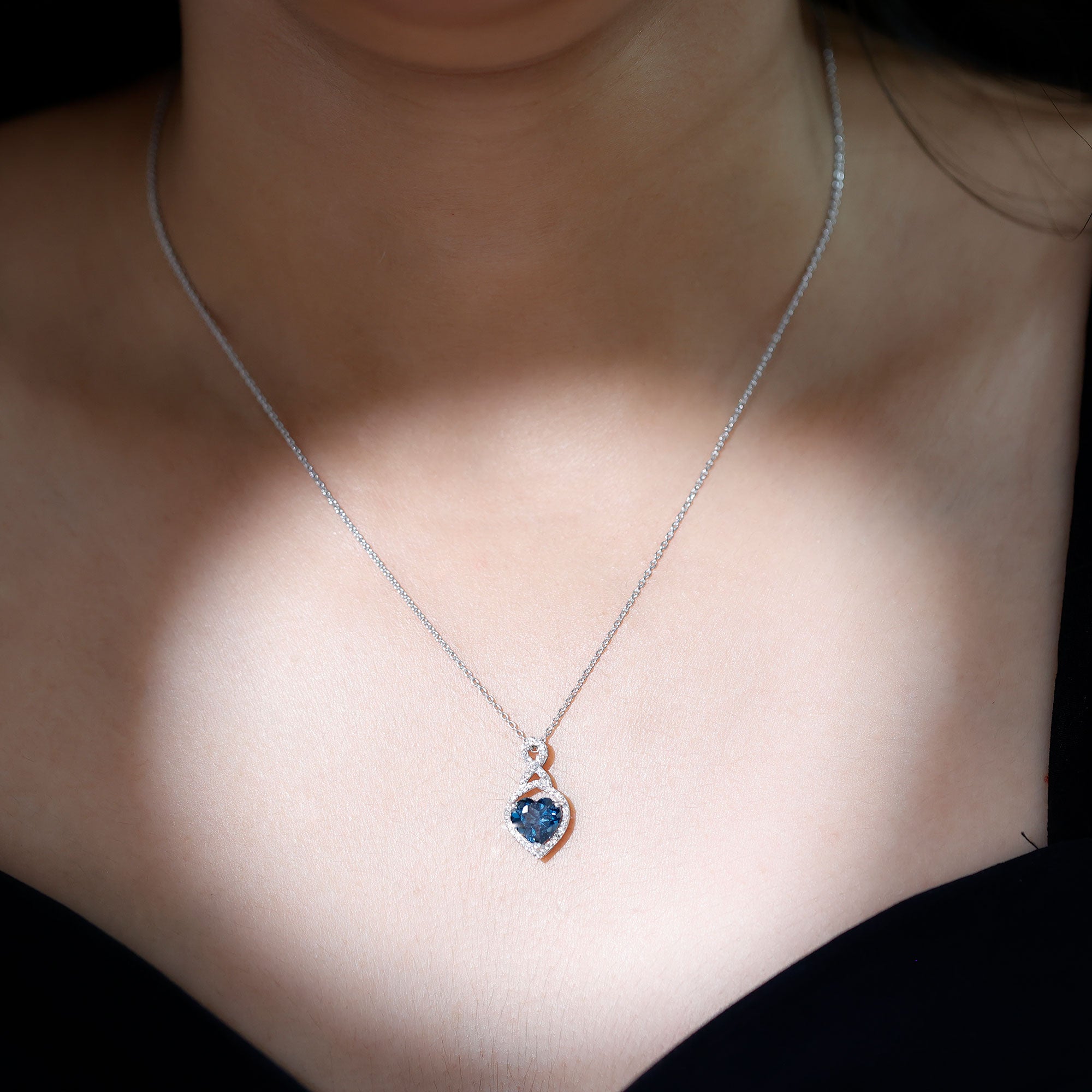 2 Carat Heart Shape London Blue Topaz Infinity Necklace with Diamond AAA - Rosec Jewels