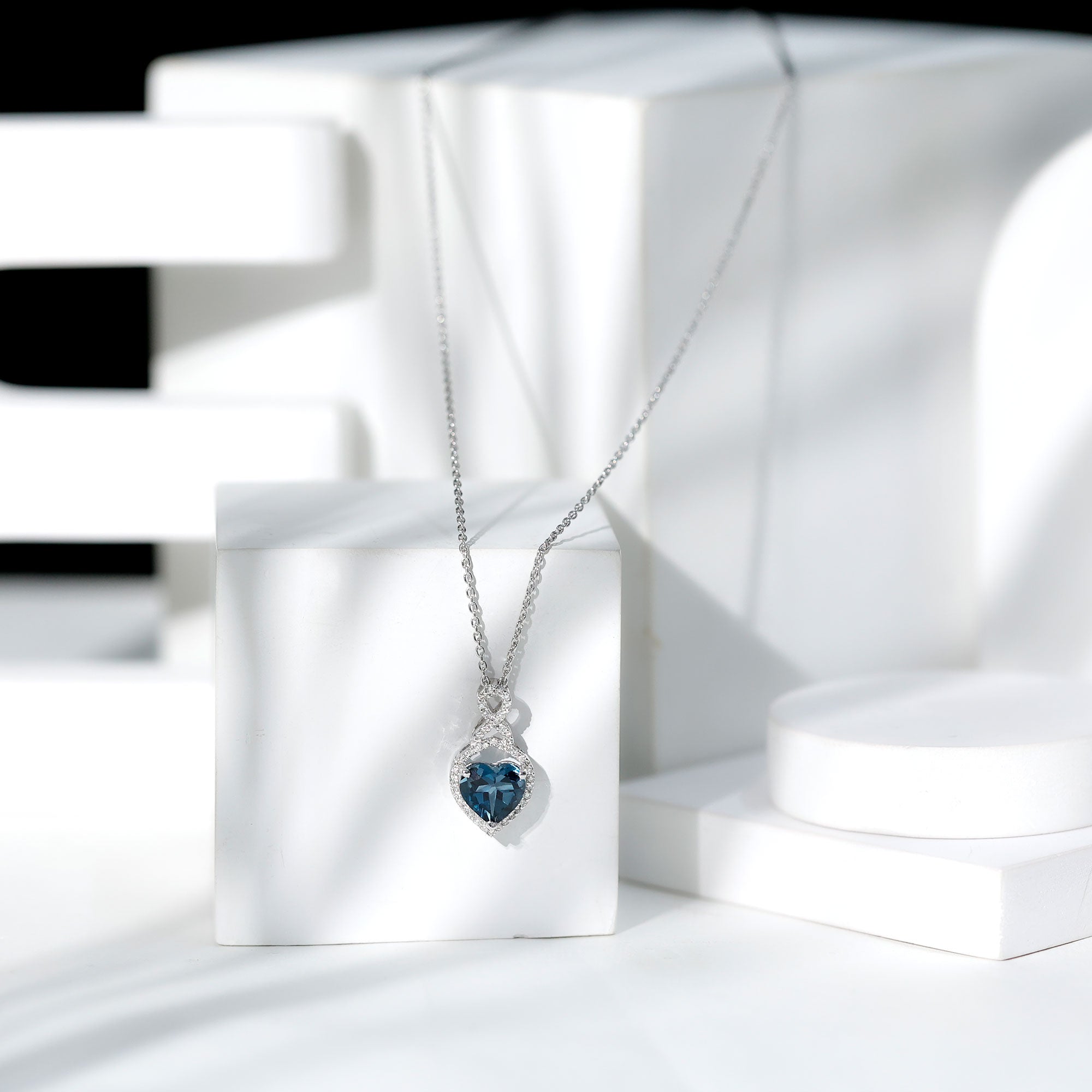 2 Carat Heart Shape London Blue Topaz Infinity Necklace with Diamond AAA - Rosec Jewels