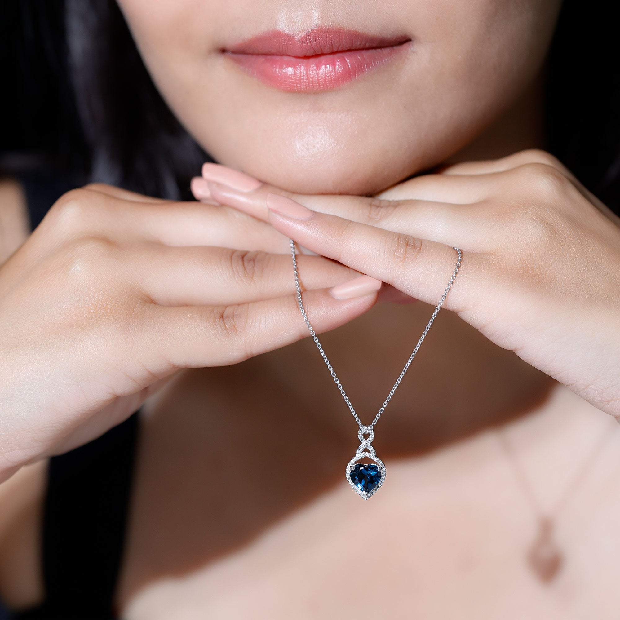 2 Carat Heart Shape London Blue Topaz Infinity Necklace with Diamond AAA - Rosec Jewels