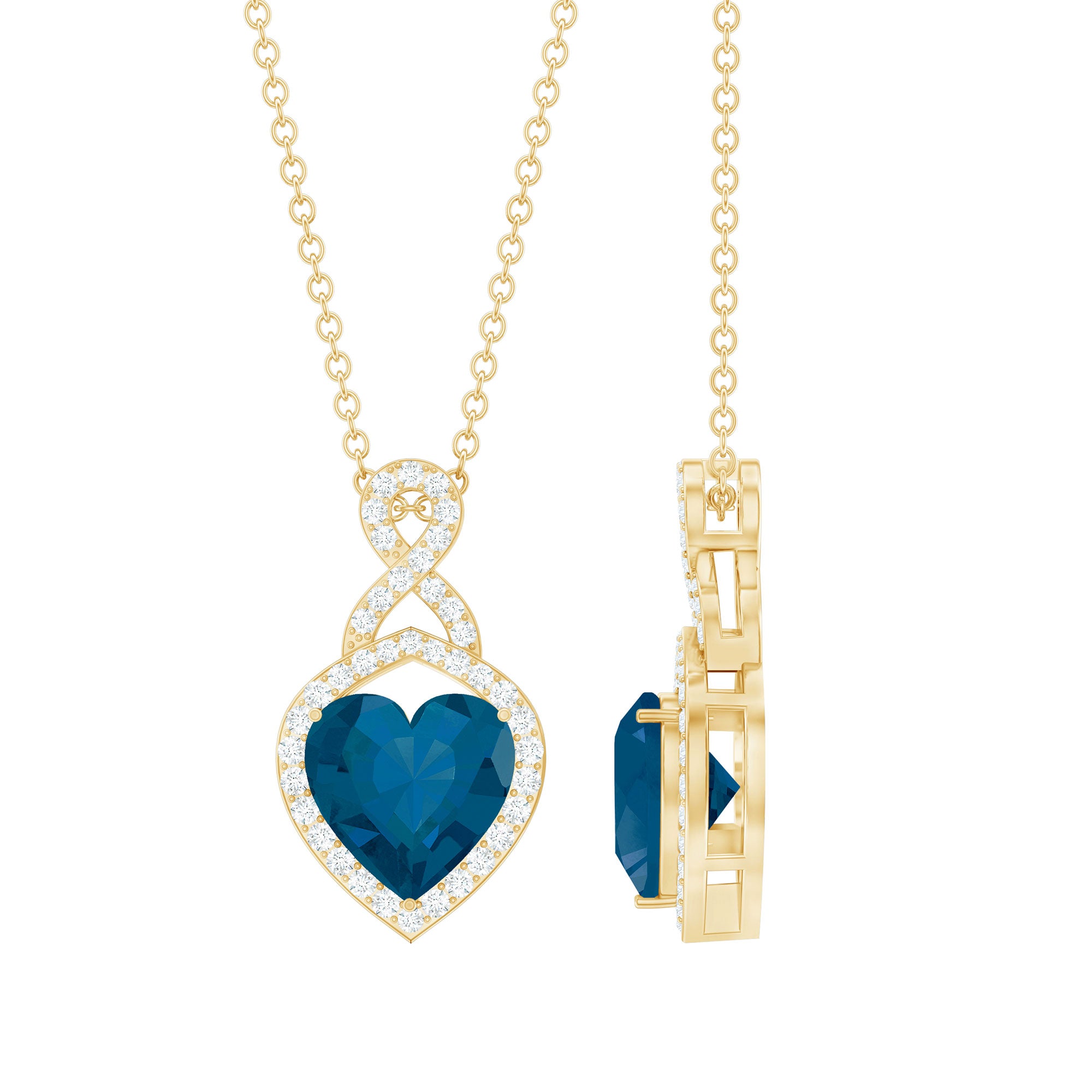 2 Carat Heart Shape London Blue Topaz Infinity Necklace with Diamond AAA - Rosec Jewels