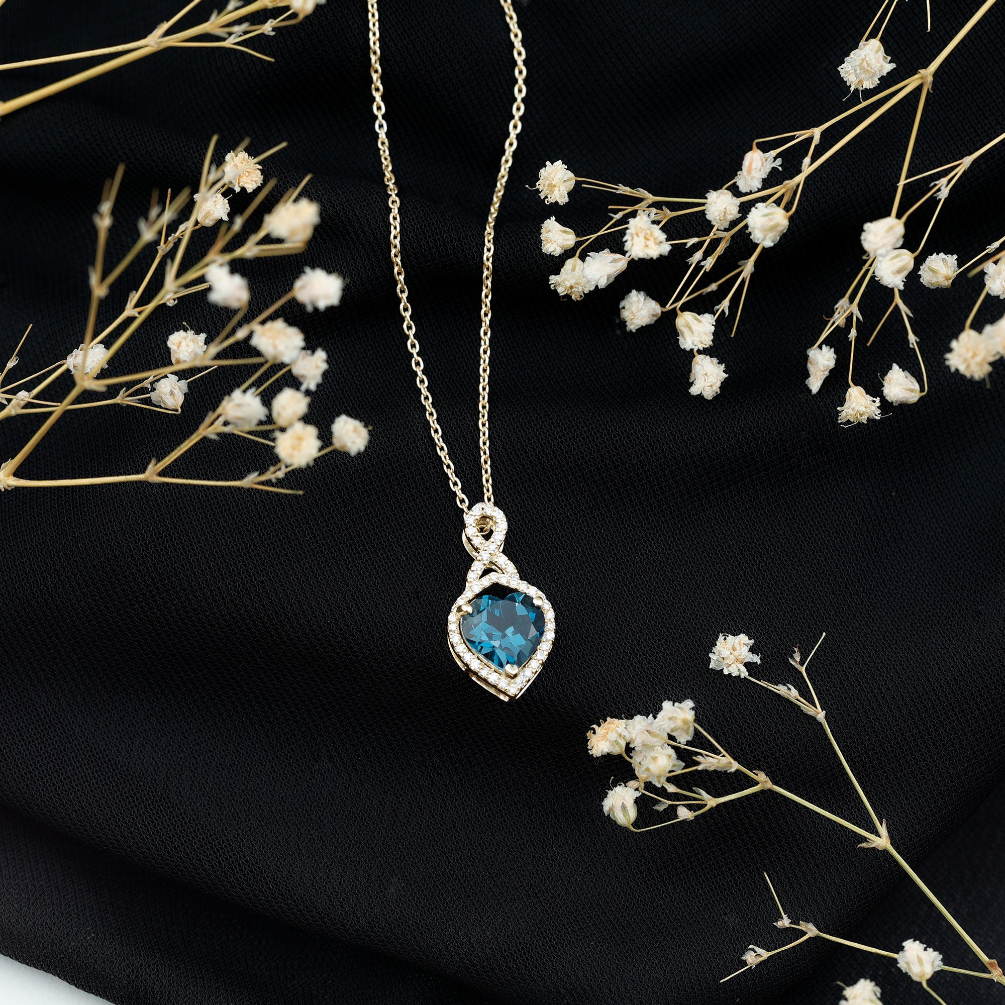 2 Carat Heart Shape London Blue Topaz Infinity Necklace with Diamond AAA - Rosec Jewels