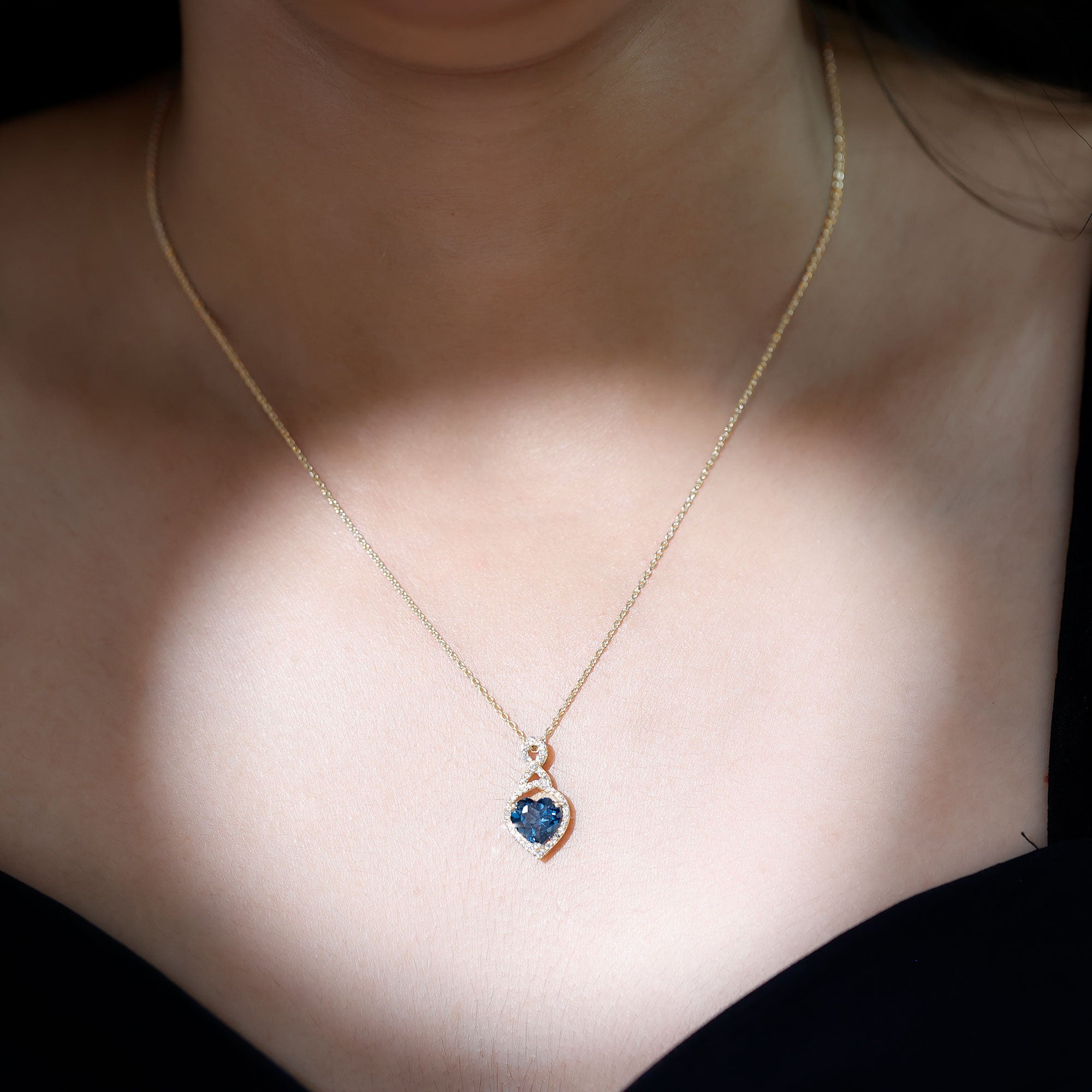 2 Carat Heart Shape London Blue Topaz Infinity Necklace with Diamond AAA - Rosec Jewels
