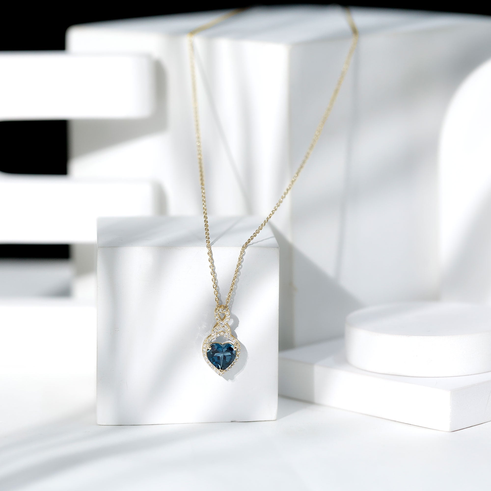 2 Carat Heart Shape London Blue Topaz Infinity Necklace with Diamond AAA - Rosec Jewels