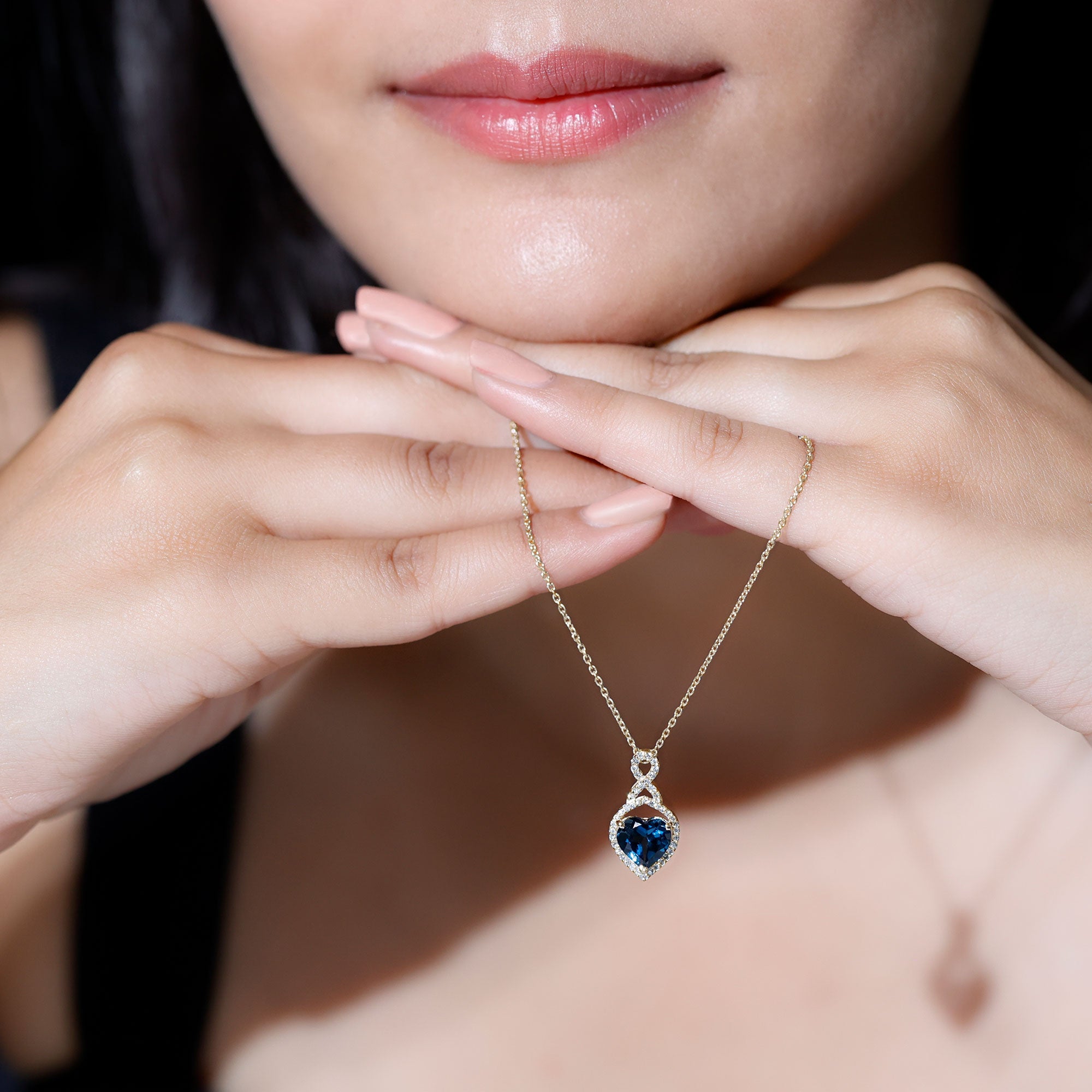 2 Carat Heart Shape London Blue Topaz Infinity Necklace with Diamond AAA - Rosec Jewels