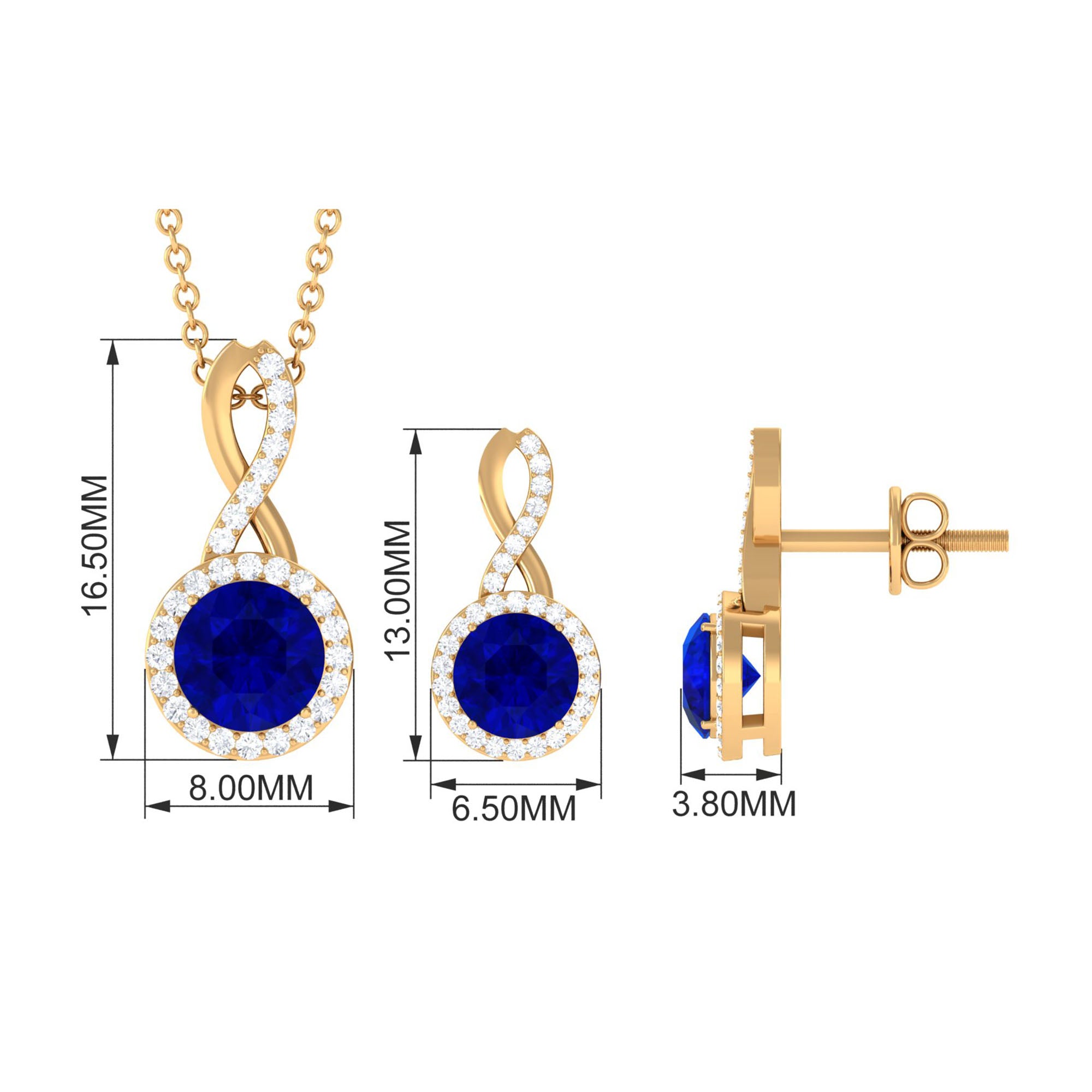 Certified 2.5 Carat Lab Grown Blue Sapphire Bridal Jewelry Set AAAA - Rosec Jewels