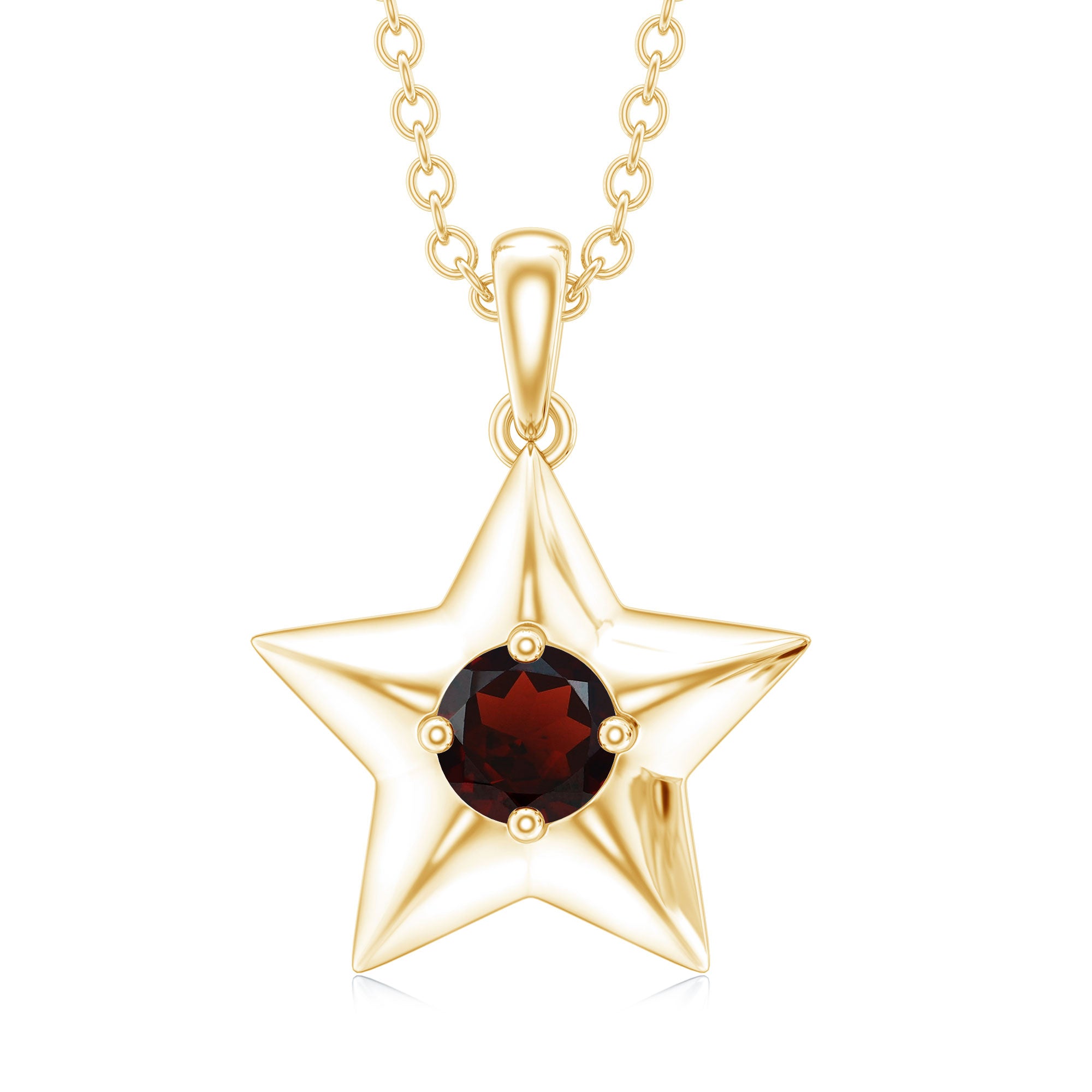 Natural Garnet Star Charm Pendant Necklace With Chain AAA - Rosec Jewels