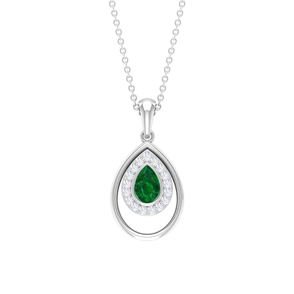 Minimal Emerald Teardrop Pendant with Diamond Halo