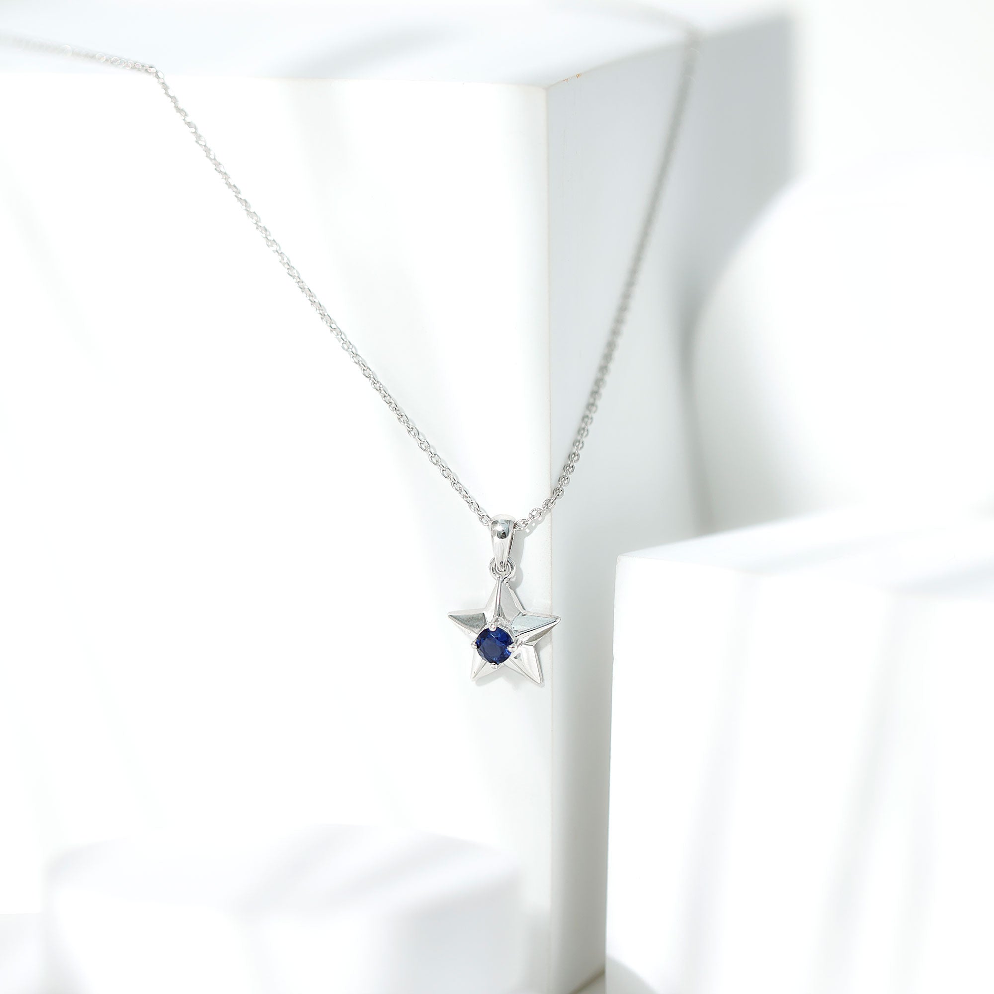Lab Created Blue Sapphire Star Of David Necklace AAAA - Rosec Jewels