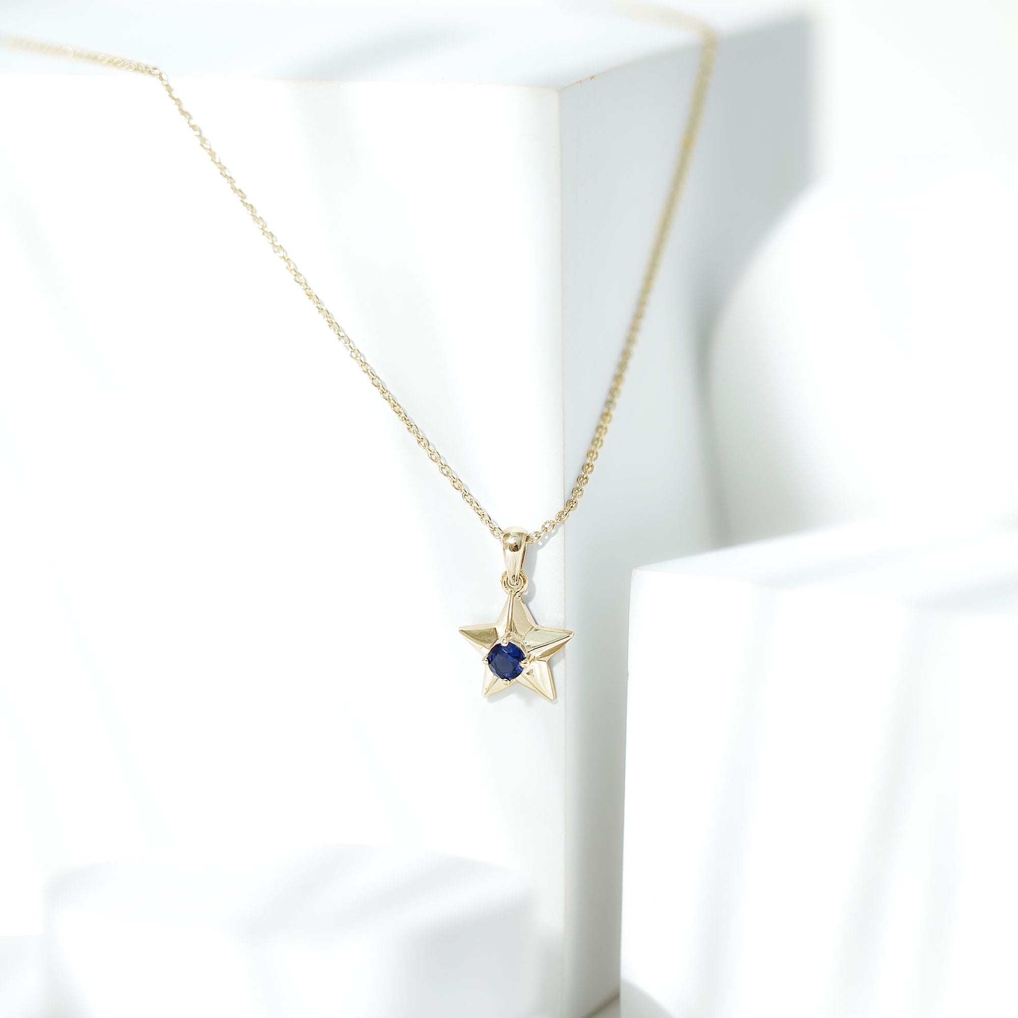 Lab Created Blue Sapphire Star Of David Necklace AAAA - Rosec Jewels