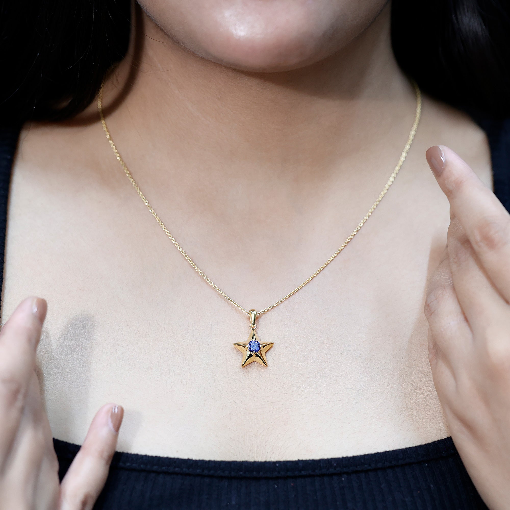 Lab Created Blue Sapphire Star Of David Necklace AAAA - Rosec Jewels