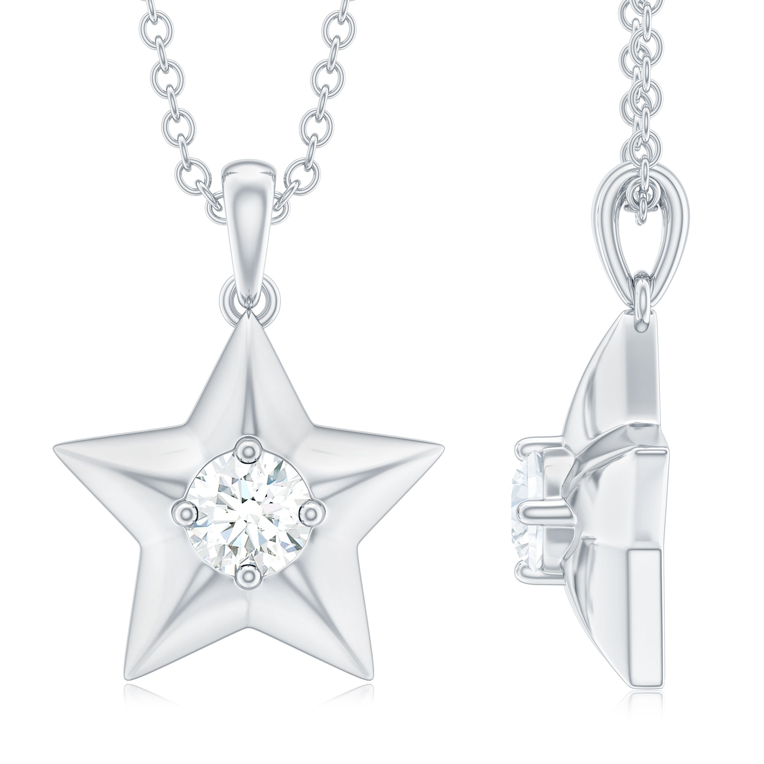 Certified Moissanite Star Pendant Necklace with Chain D-VS1 - Rosec Jewels