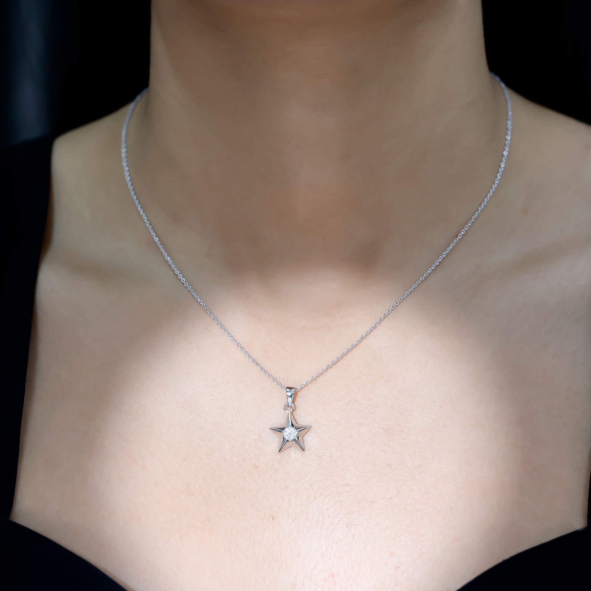 Certified Moissanite Star Pendant Necklace with Chain D-VS1 - Rosec Jewels