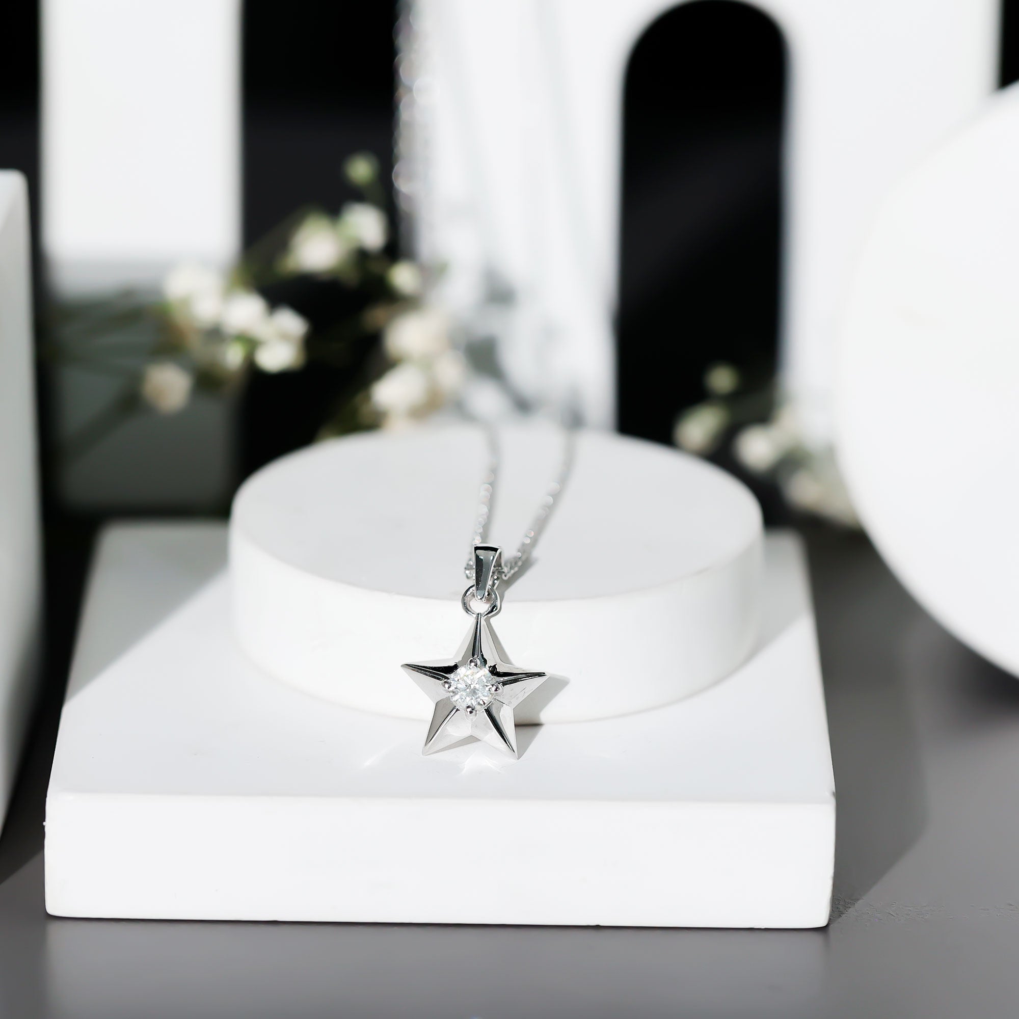 Certified Moissanite Star Pendant Necklace with Chain D-VS1 - Rosec Jewels