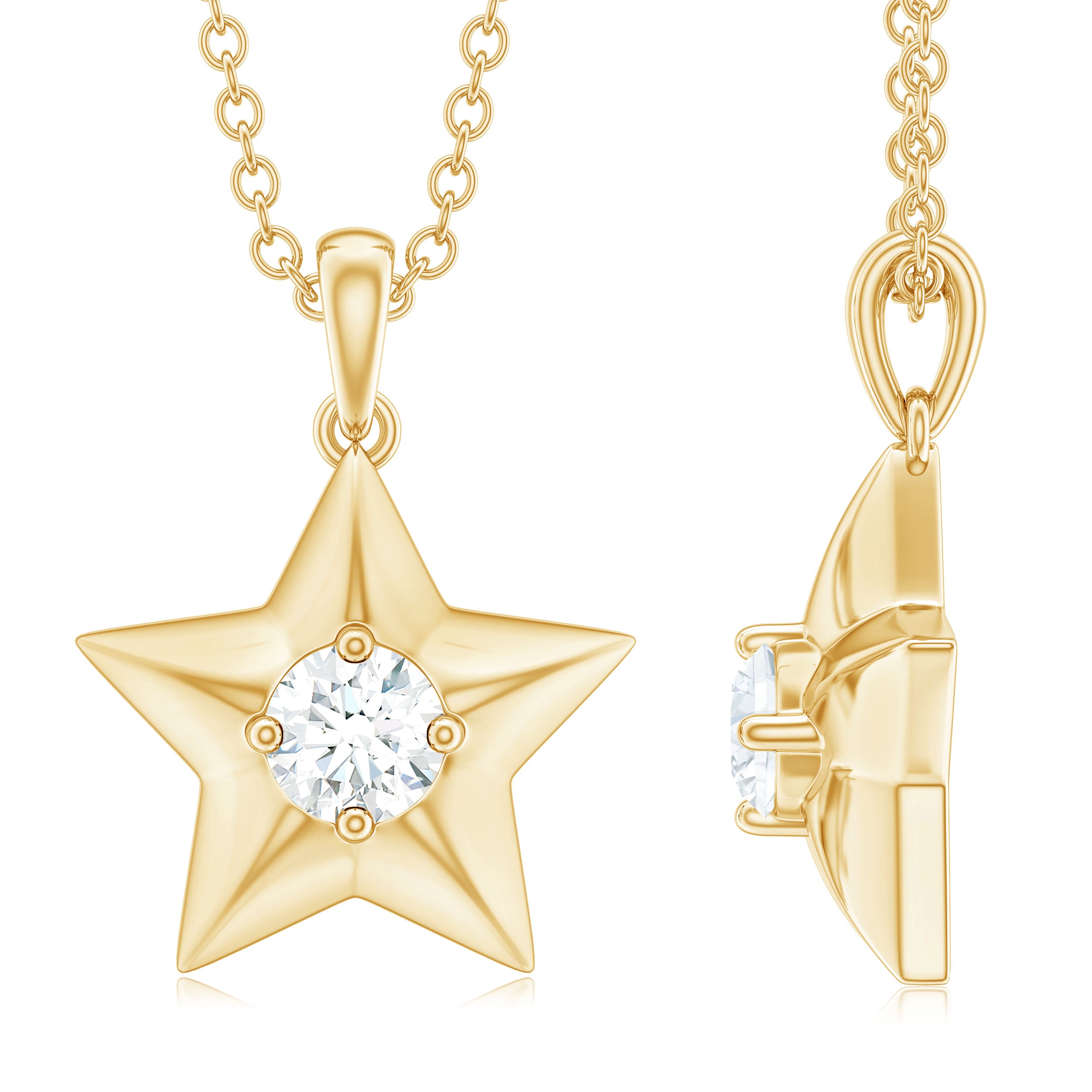 Certified Moissanite Star Pendant Necklace with Chain D-VS1 - Rosec Jewels