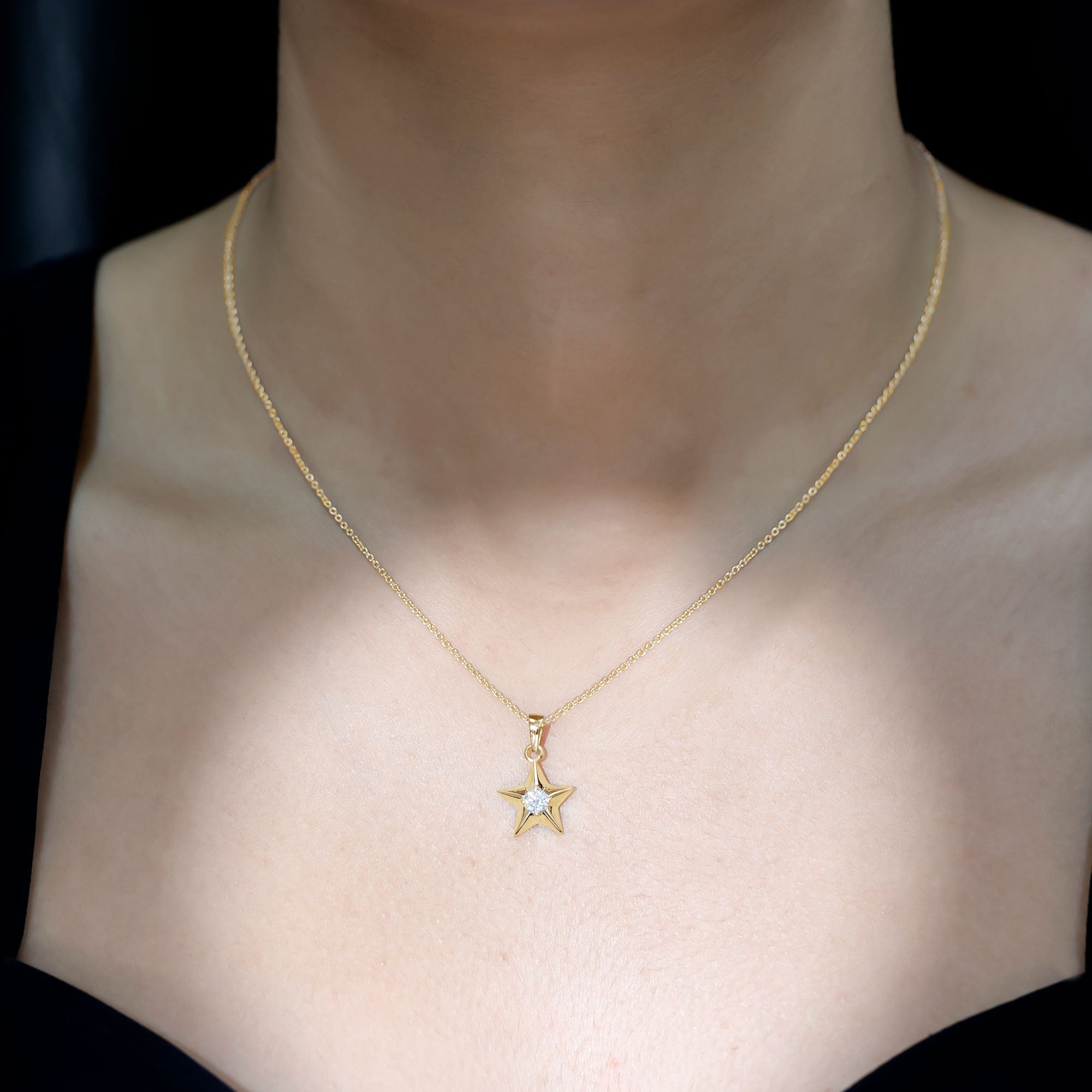 Certified Moissanite Star Pendant Necklace with Chain D-VS1 - Rosec Jewels