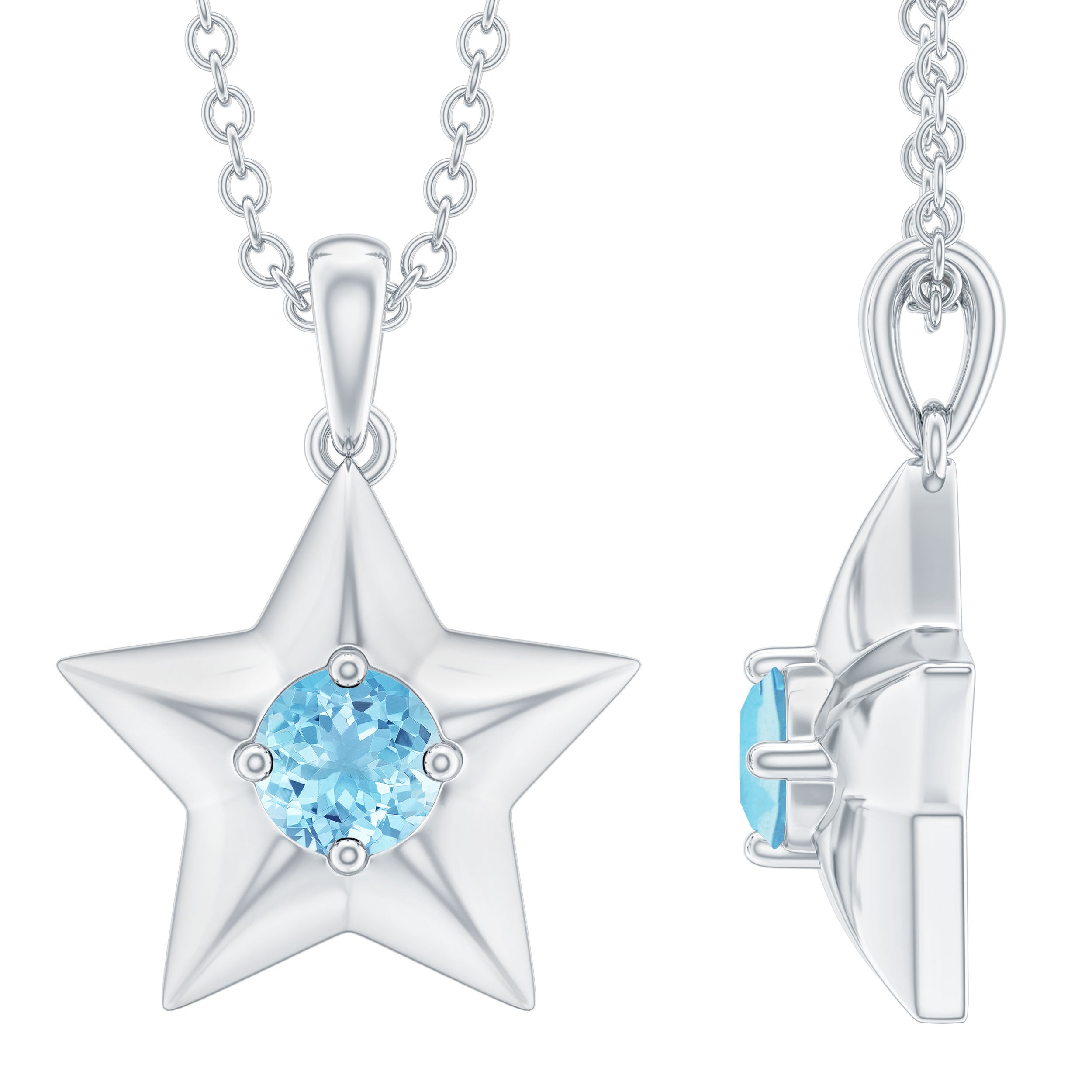 0.25 CT Blue Aquamarine Gold Star Pendant in Prong Setting