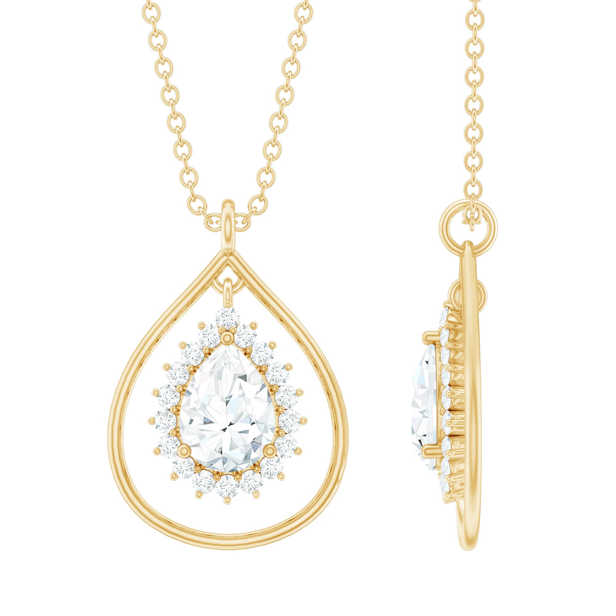 Certified 5X7 MM Moissanite Teardrop Pendant Necklace D-VS1 - Rosec Jewels