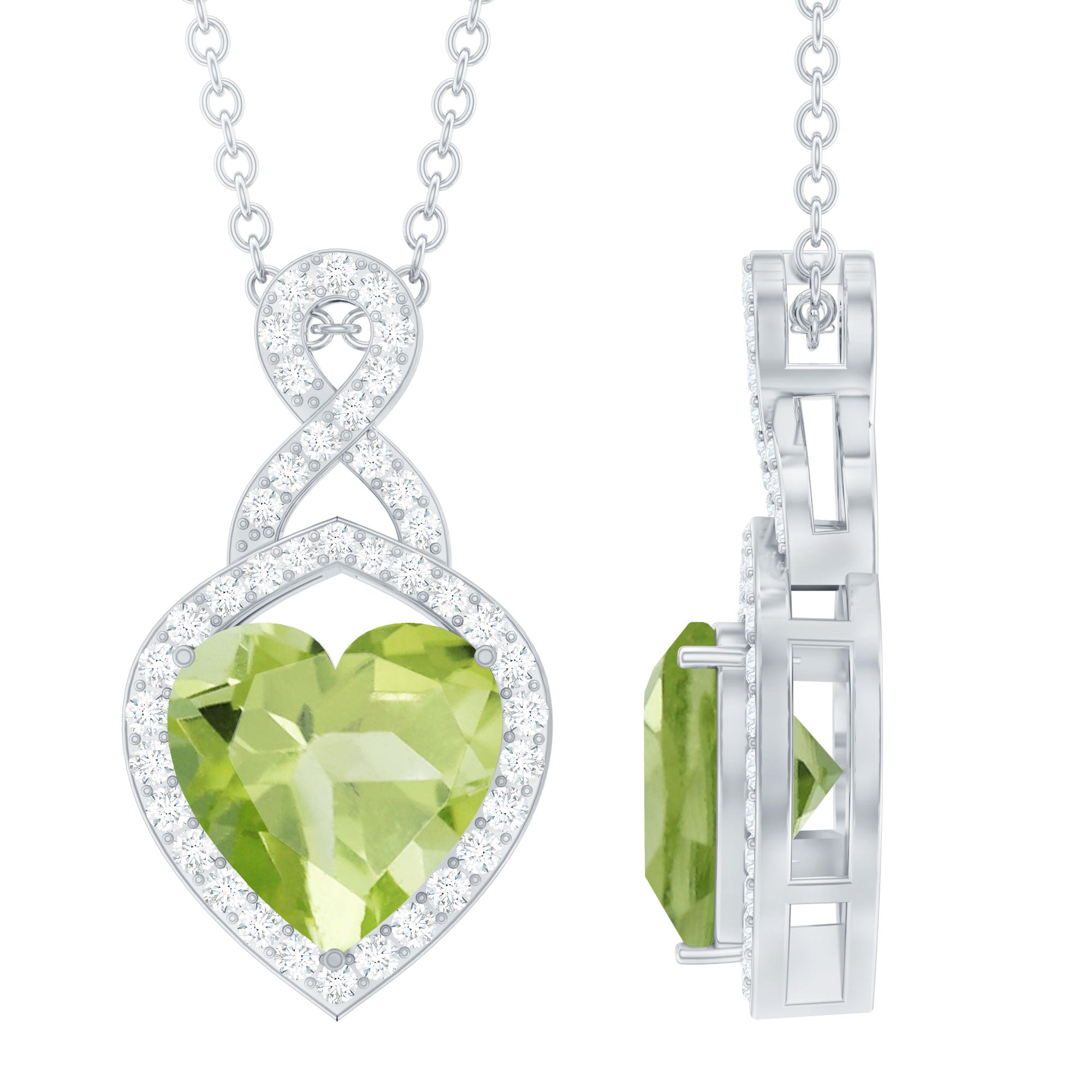 8 MM Heart Shape Peridot Infinity Pendant with Moissanite Accent