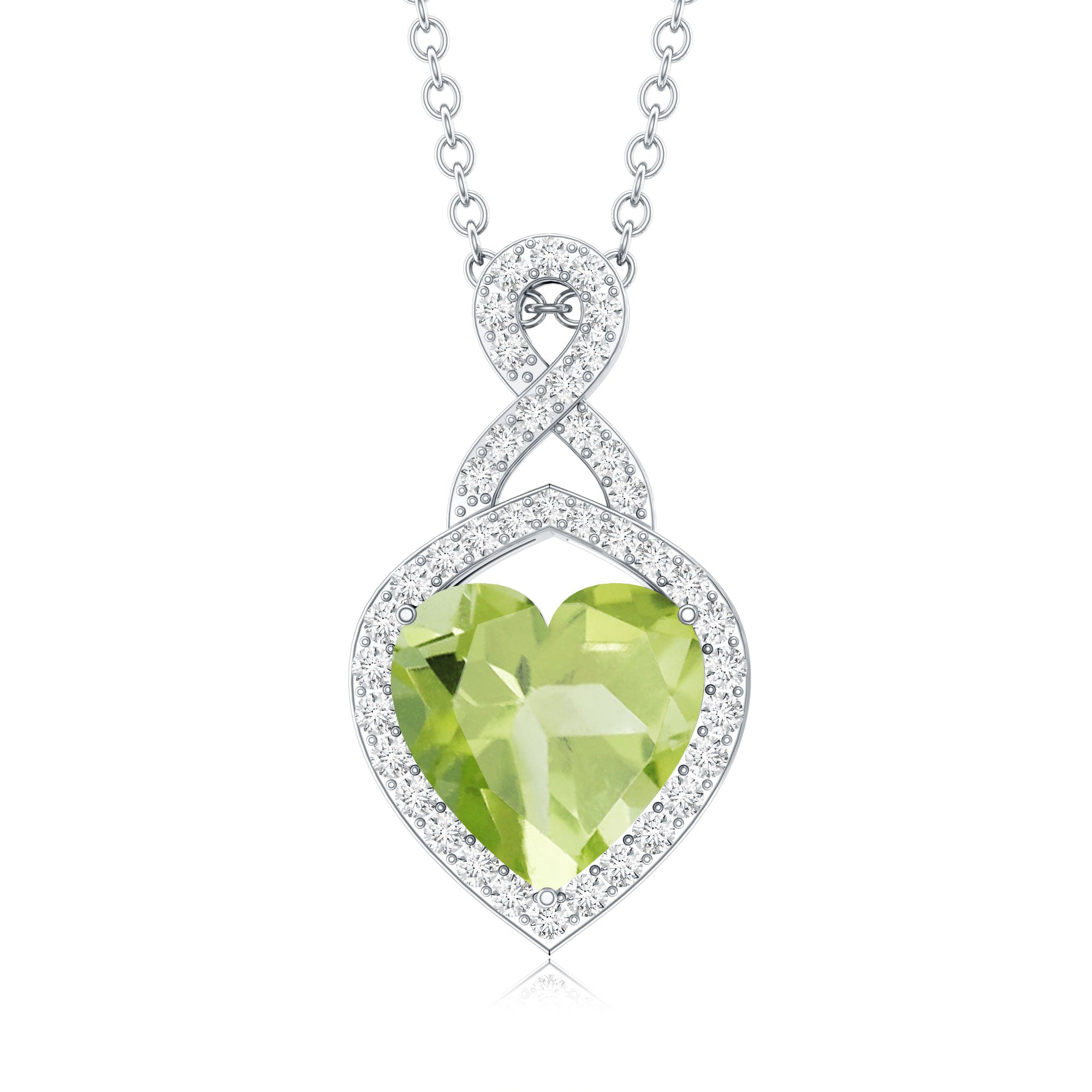 2 Carat Heart Shape Peridot Infinity Pendant with Moissanite AAA - Rosec Jewels