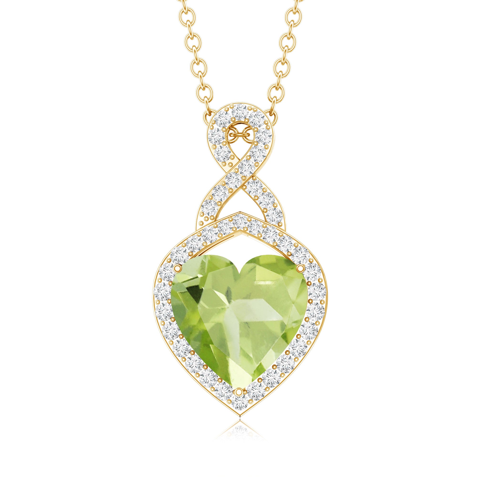 2 Carat Heart Shape Peridot Infinity Pendant with Moissanite AAA - Rosec Jewels