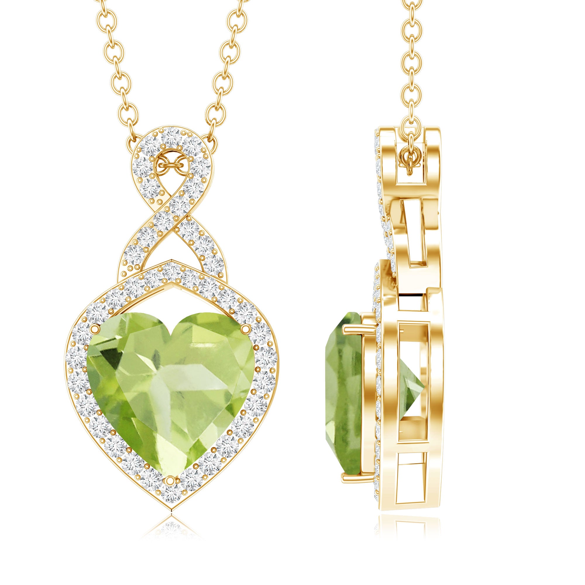 2 Carat Heart Shape Peridot Infinity Pendant with Moissanite AAA - Rosec Jewels