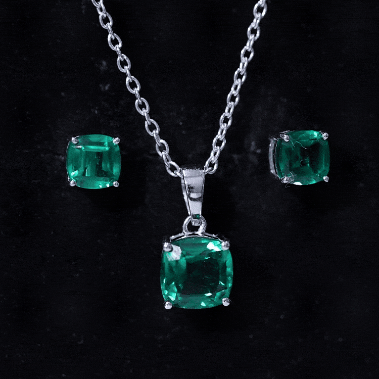 Certified Lab Grown Emerald Solitaire Jewelry Set AAAA - Rosec Jewels