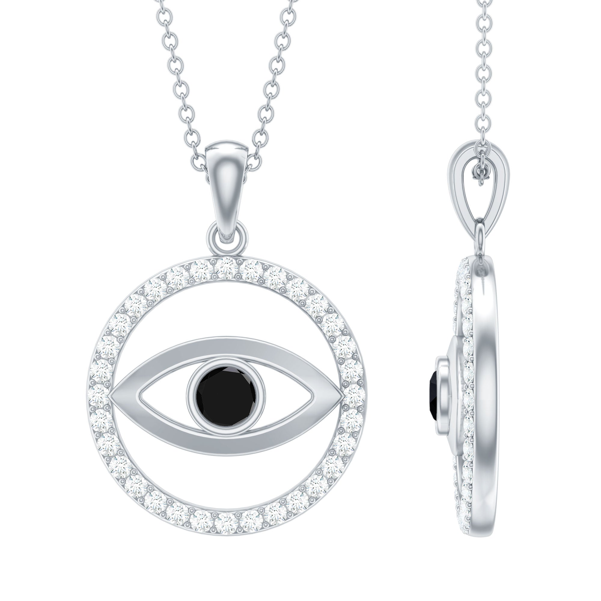 Black Spinel Evil Eye Pendant with Diamond Eternity AAA - Rosec Jewels
