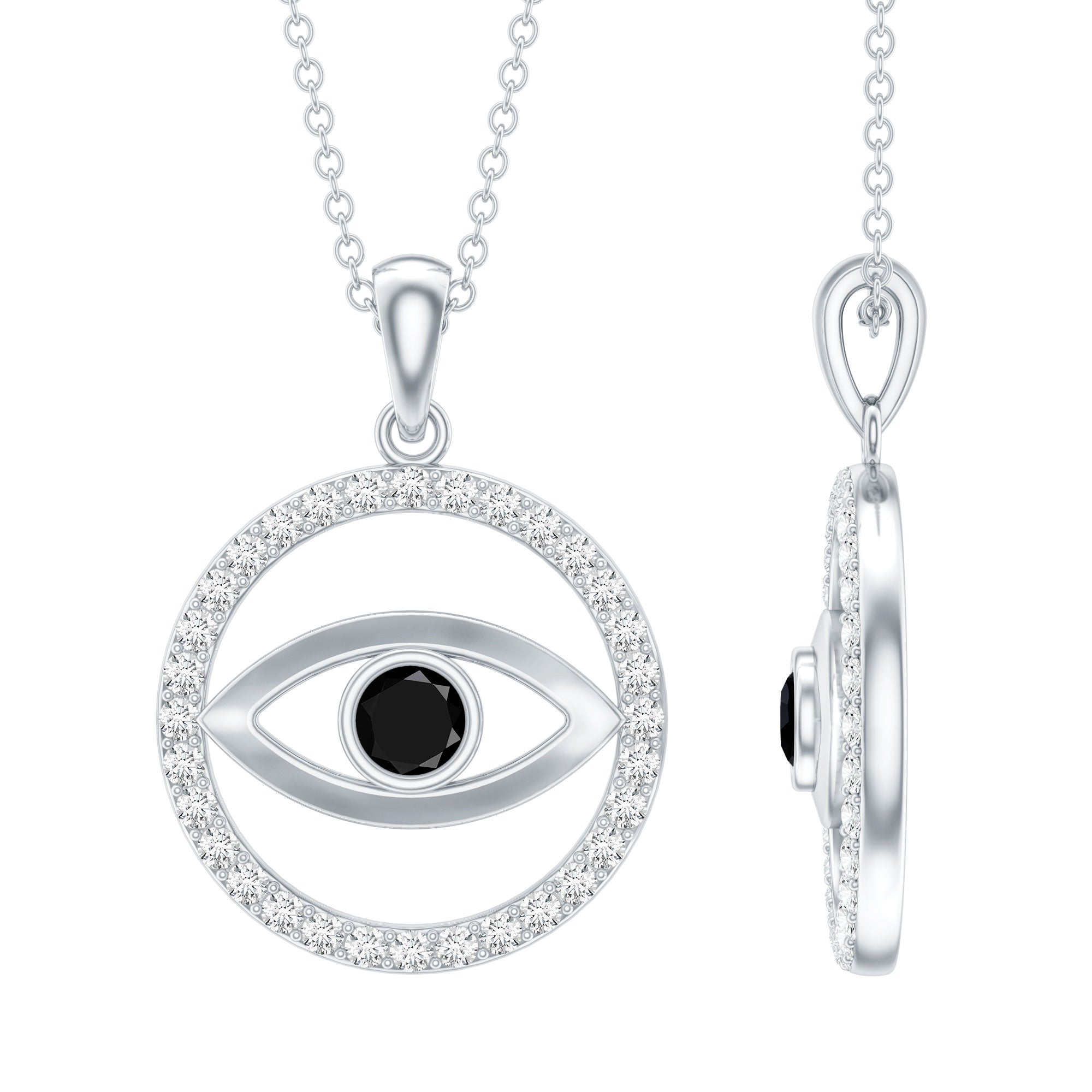 Black Spinel Evil Eye Pendant with Diamond Eternity AAA - Rosec Jewels