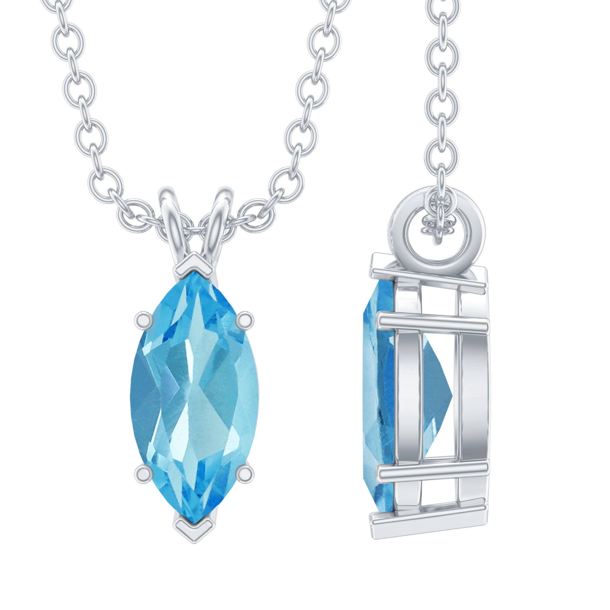 Marquise Cut Swiss Blue Topaz Solitaire Pendant with Silver Chain