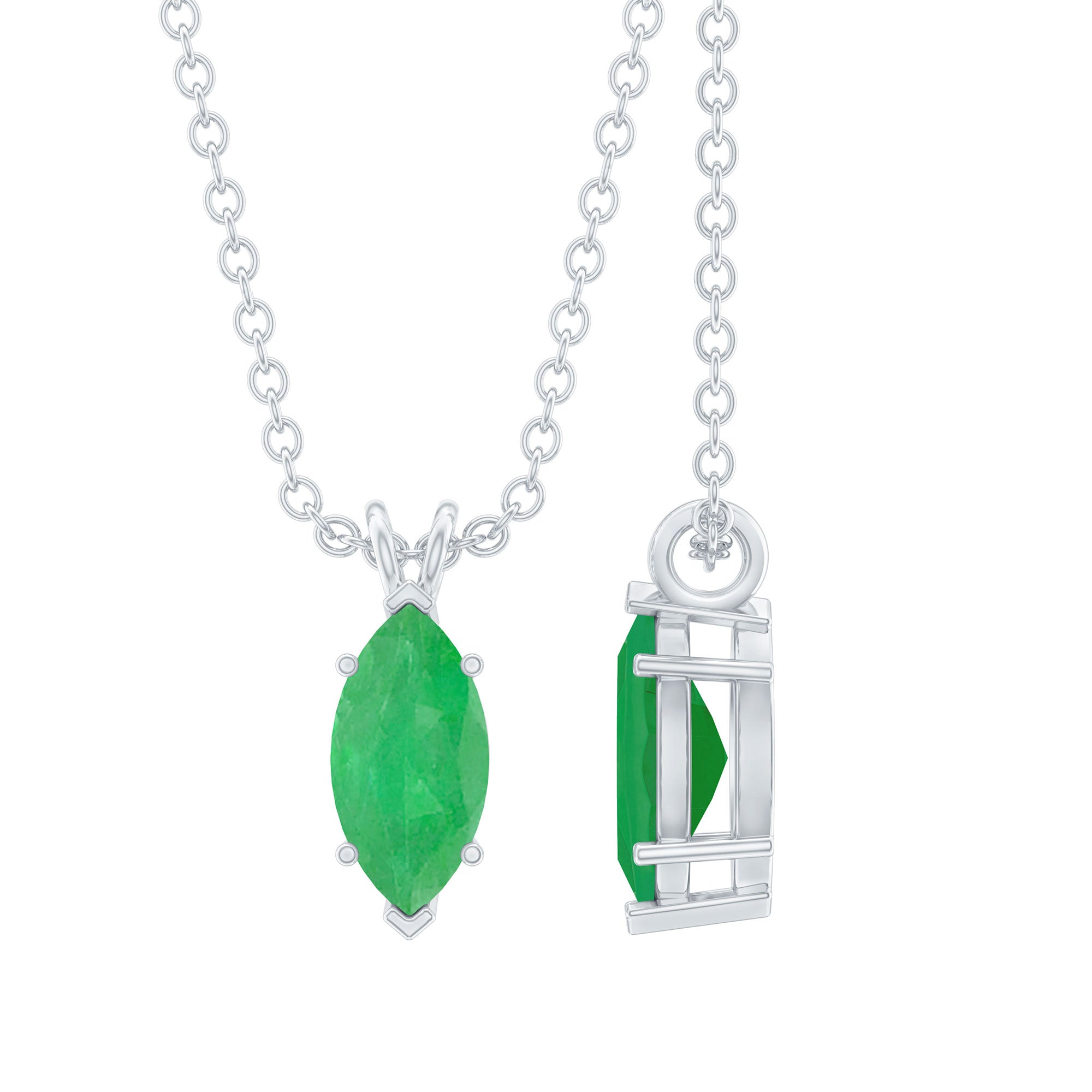 Marquise Cut Emerald Solitaire Pendant Necklace AAA - Rosec Jewels