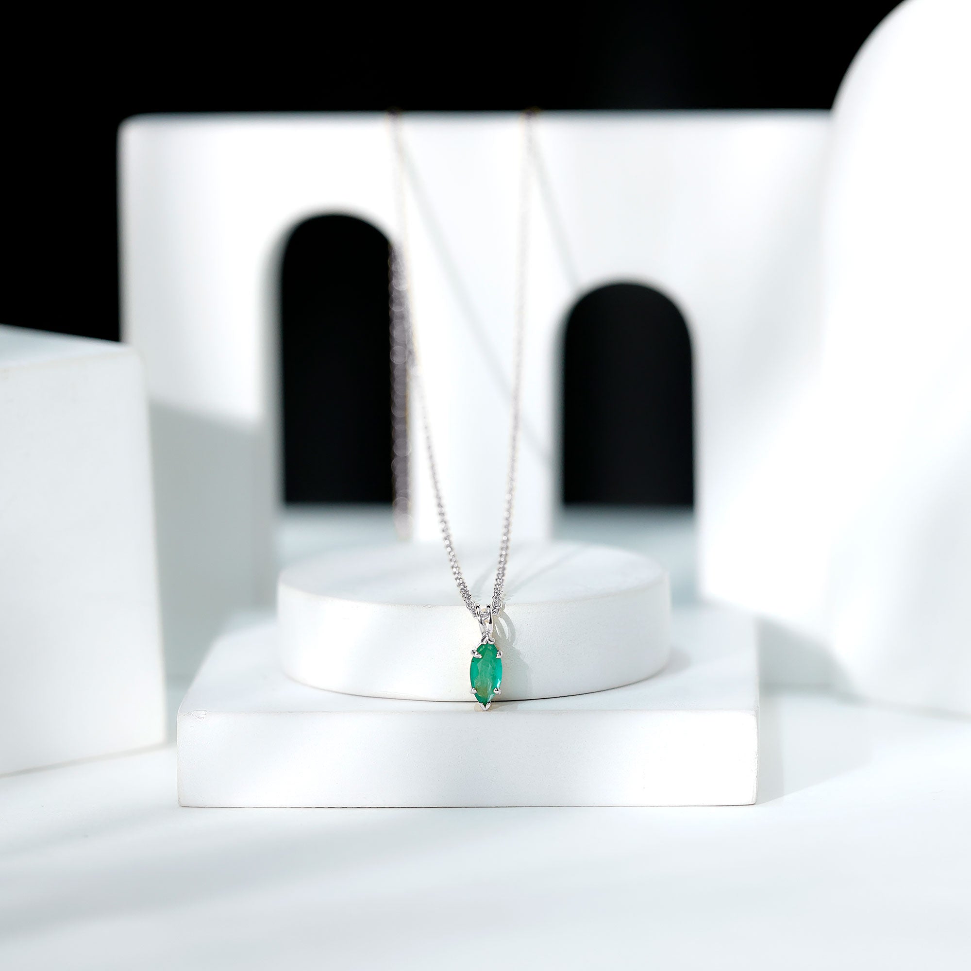 Marquise Cut Emerald Solitaire Pendant Necklace AAA - Rosec Jewels