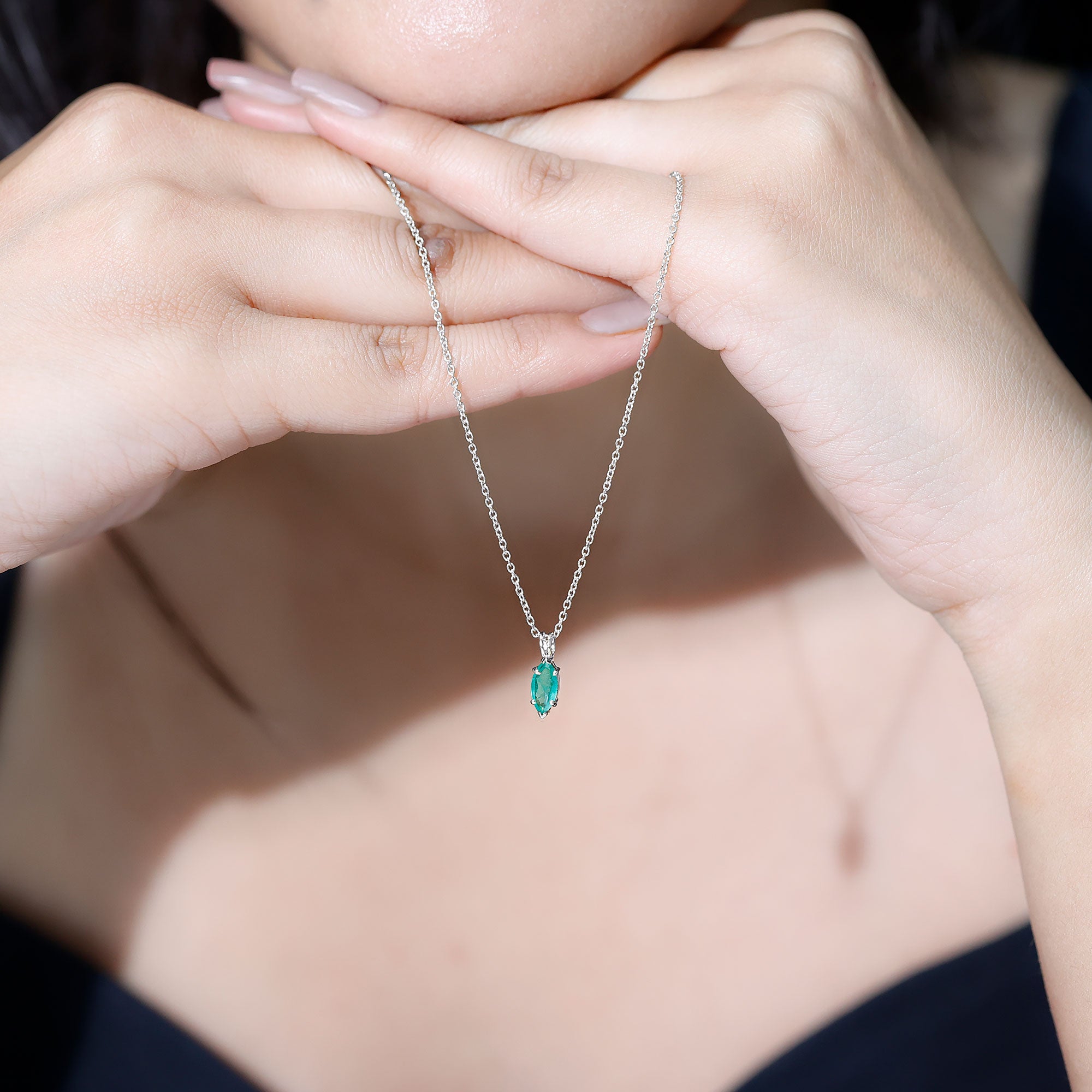 Marquise Cut Emerald Solitaire Pendant Necklace AAA - Rosec Jewels