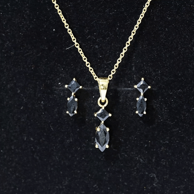 Princess and Marquise Shape Black Spinel Jewelry Set for Women AAA - Rosec Jewels