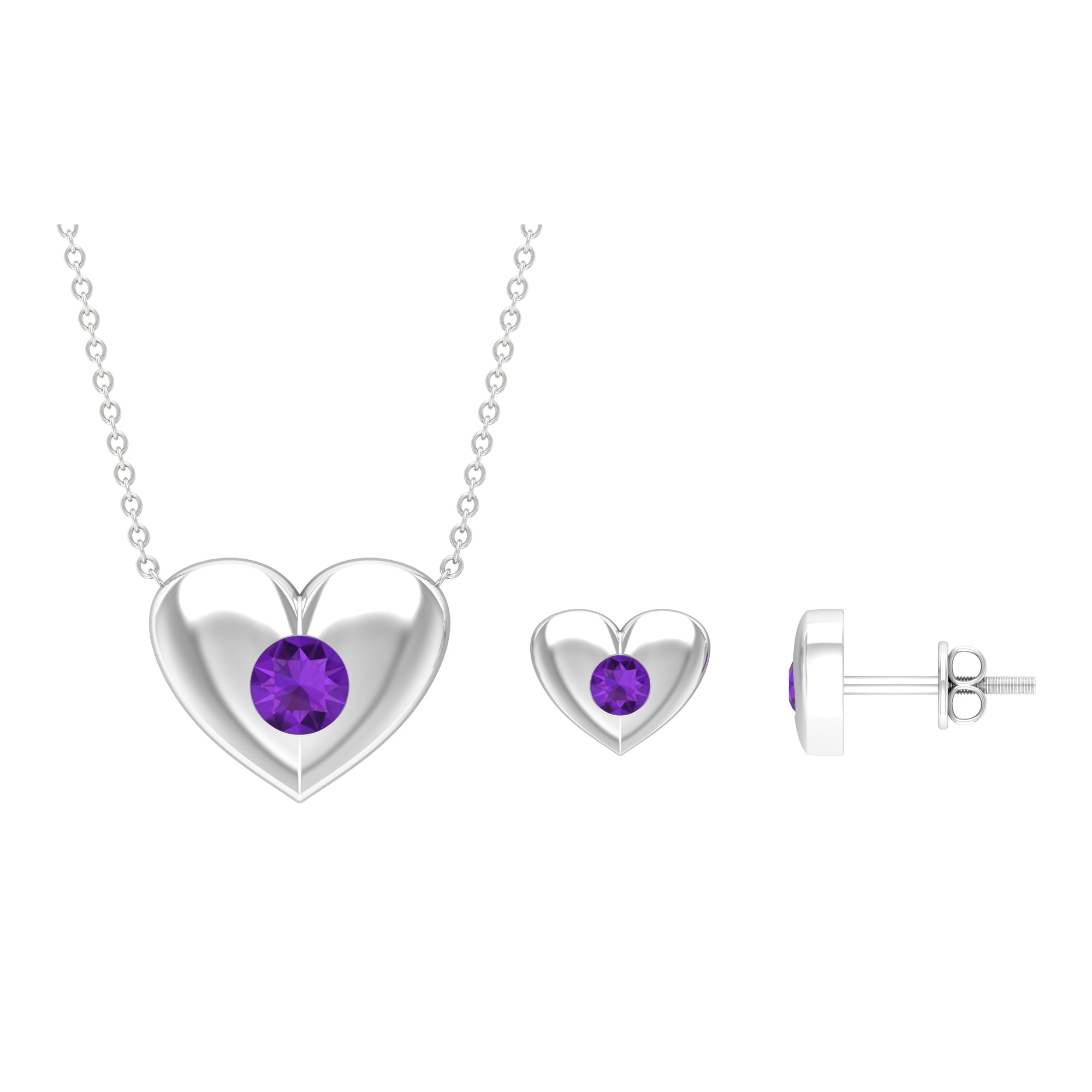 Flush Set Amethyst Heart Jewelry Set