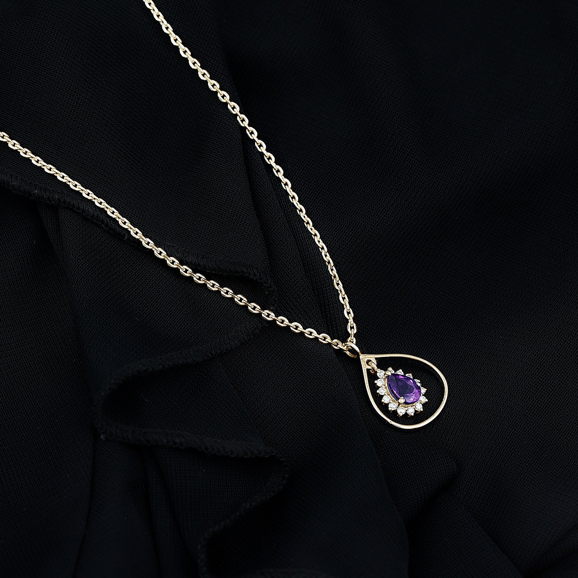 1 Carat Amethyst Teardrop Necklace with Moissanite Halo AAA - Rosec Jewels