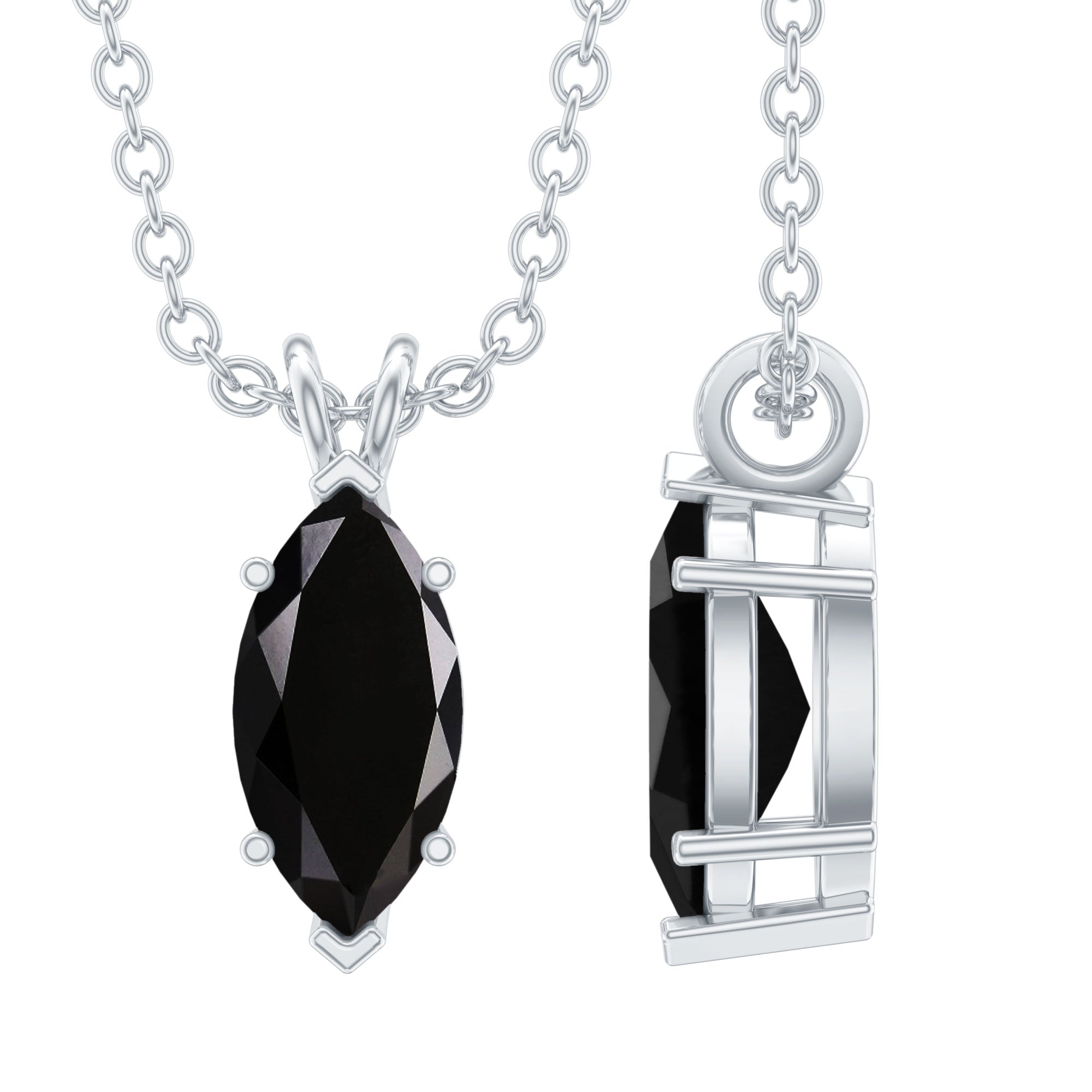 Real Black Spinel Marquise Necklace with Silver Chain