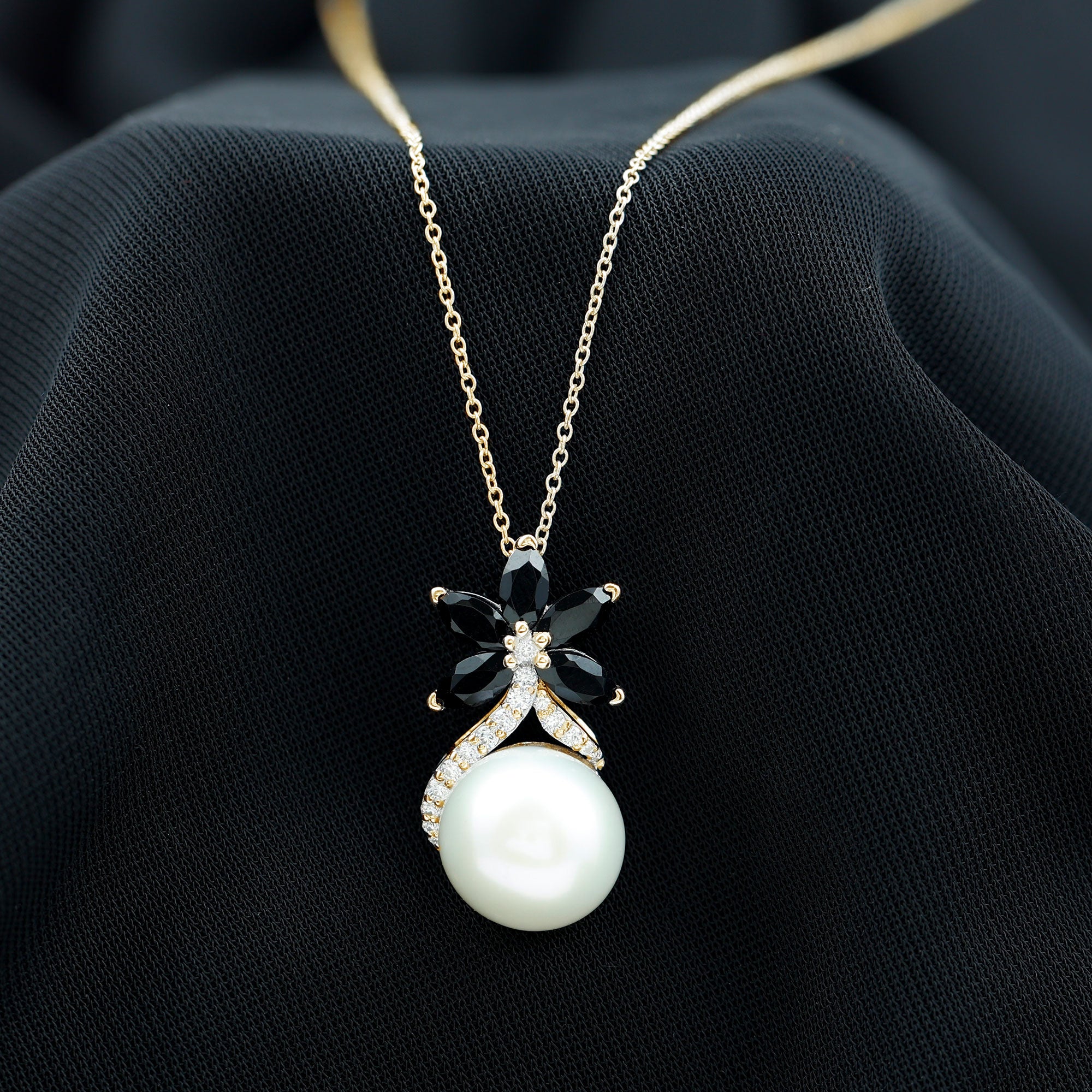 Natural Freshwater Pearl Designer Necklace with Black Onyx AAA - Rosec Jewels
