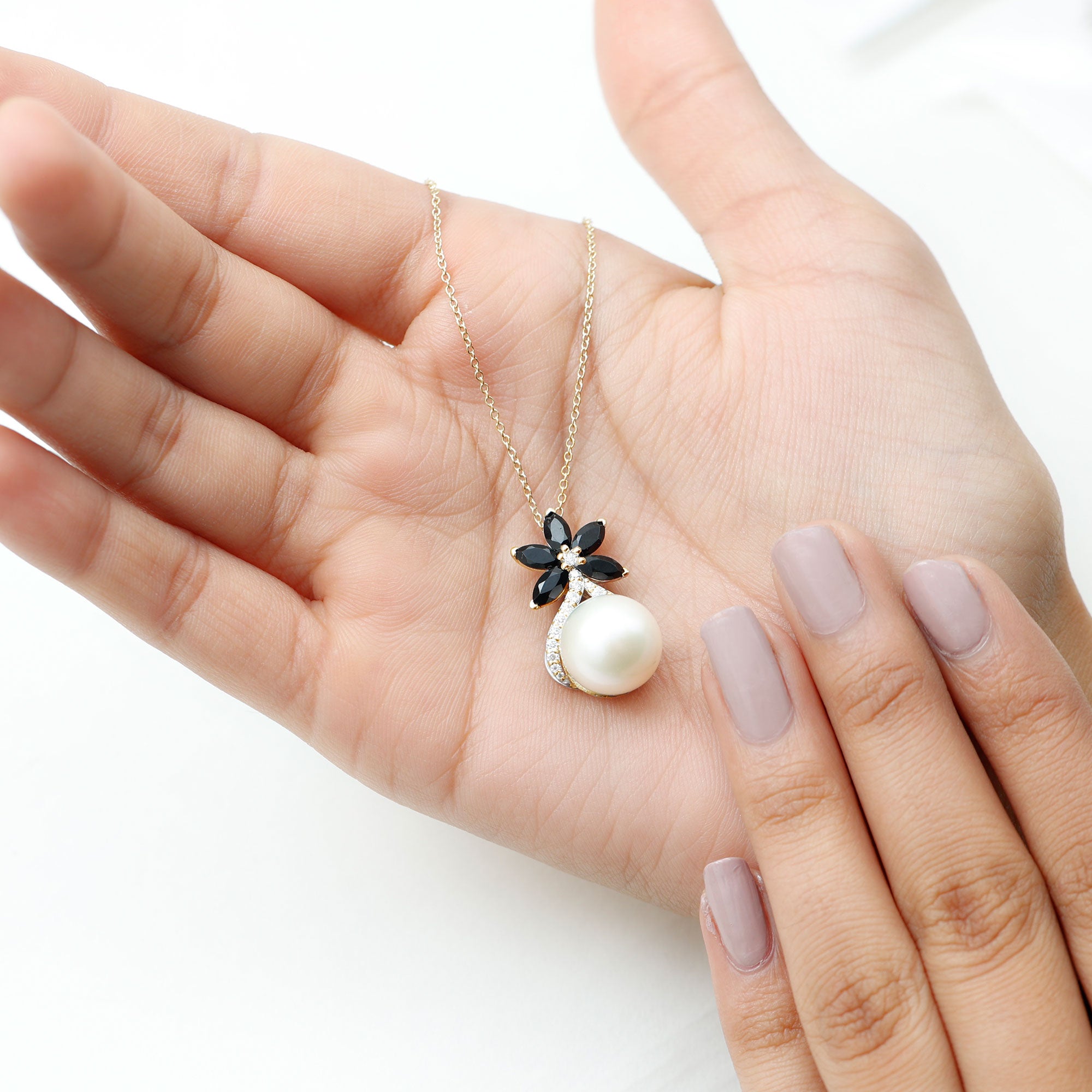 Natural Freshwater Pearl Designer Necklace with Black Onyx AAA - Rosec Jewels