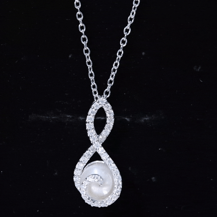 Designer Freshwater Pearl and Moissanite Infinity Necklace With Chain AAA - Rosec Jewels